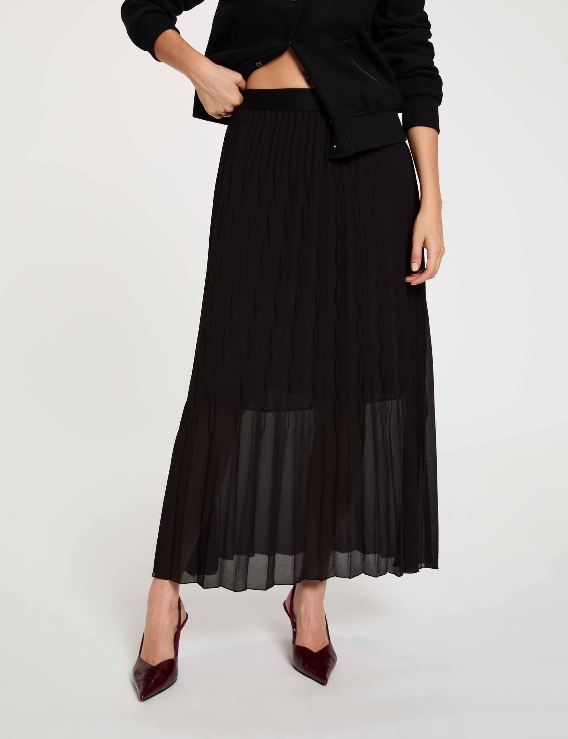 Falda larga plisada negro mujer