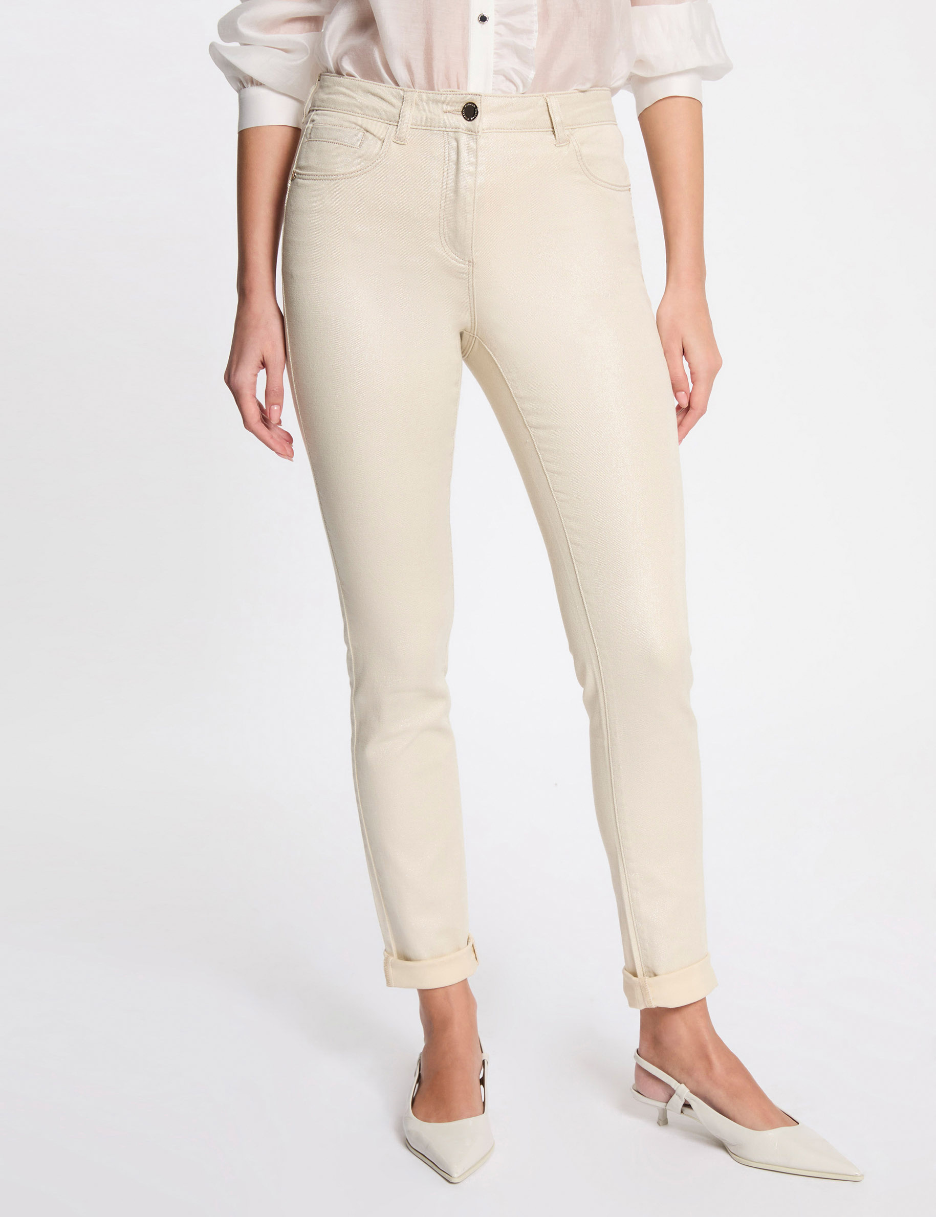 vaquero slim irisado marfil mujer Vaquero slim irisado marfil mujer