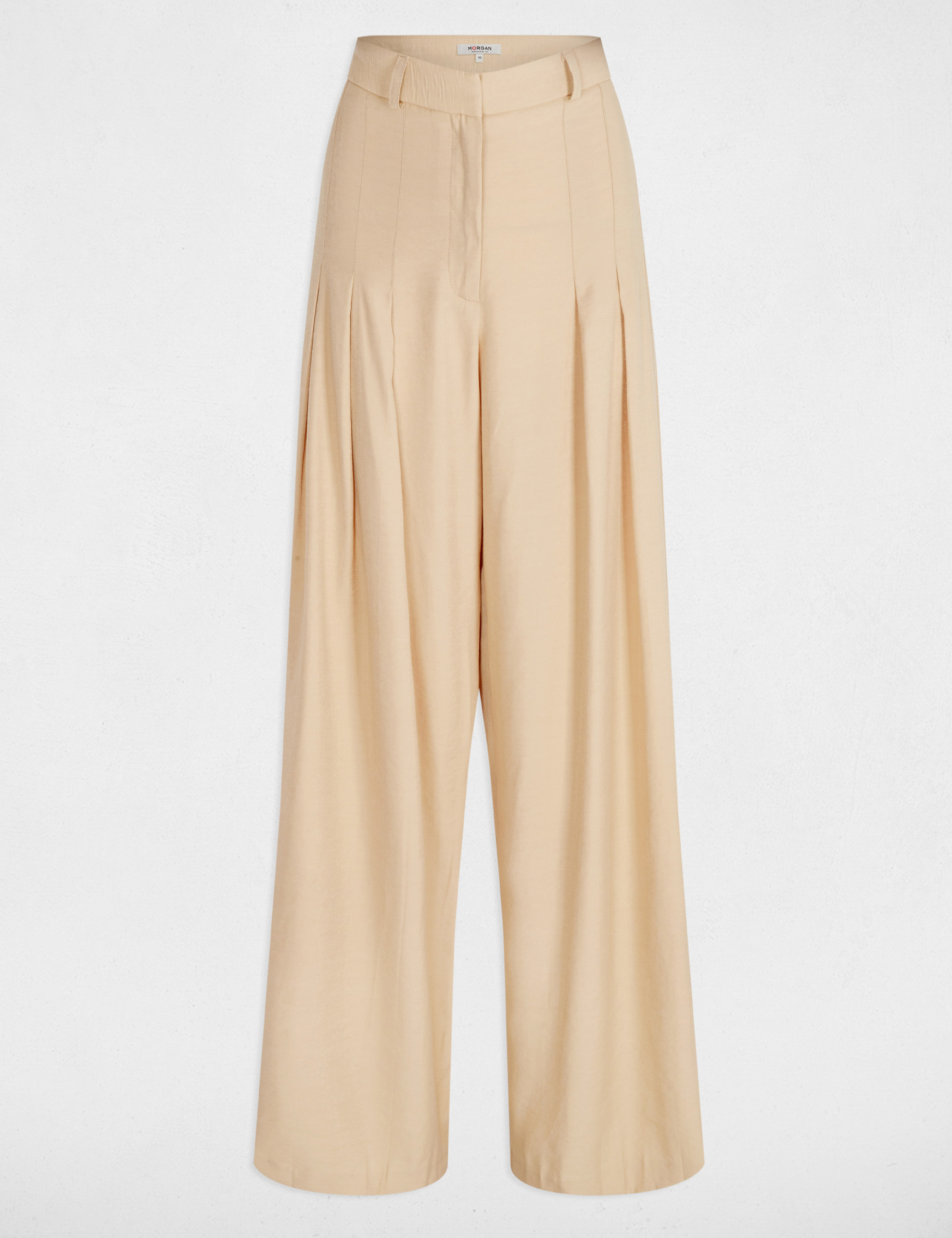 Pantalón pernera ancha pinzas creme mujer