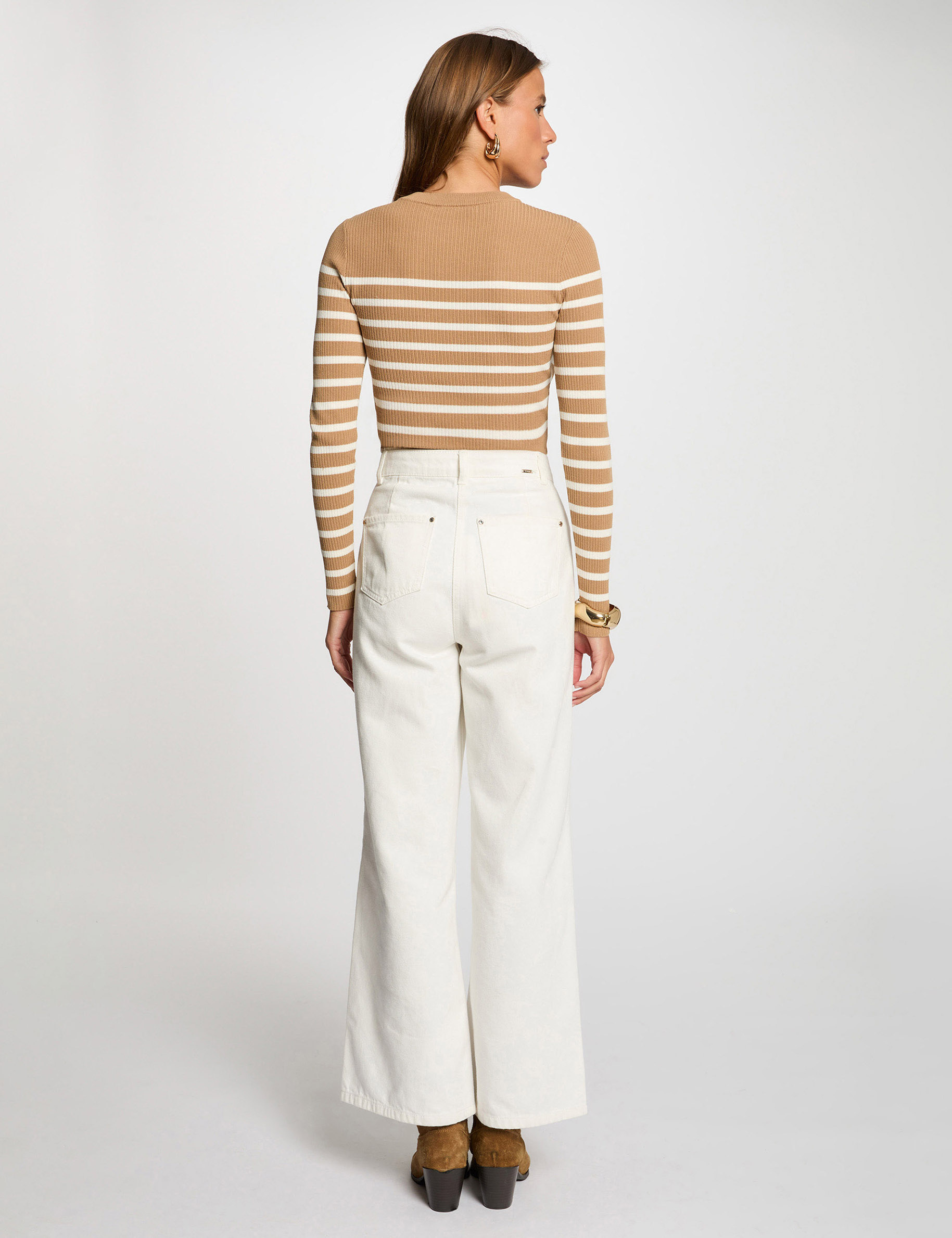 jersey manga larga con rayas camel mujer Jersey manga larga con rayas cámel mujer