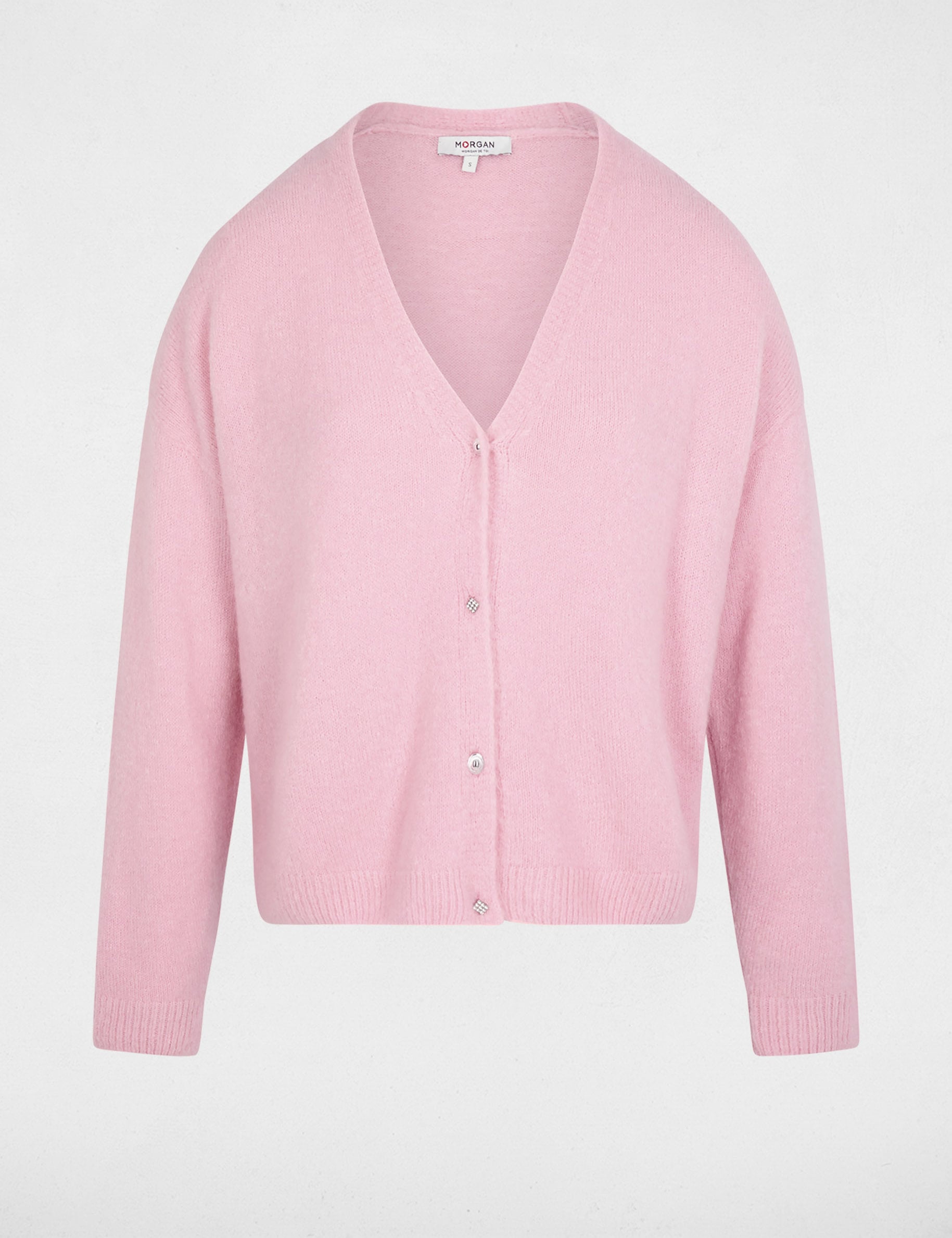 C&aacute;rdigan de punto con cuello en V rosa pastel mujer