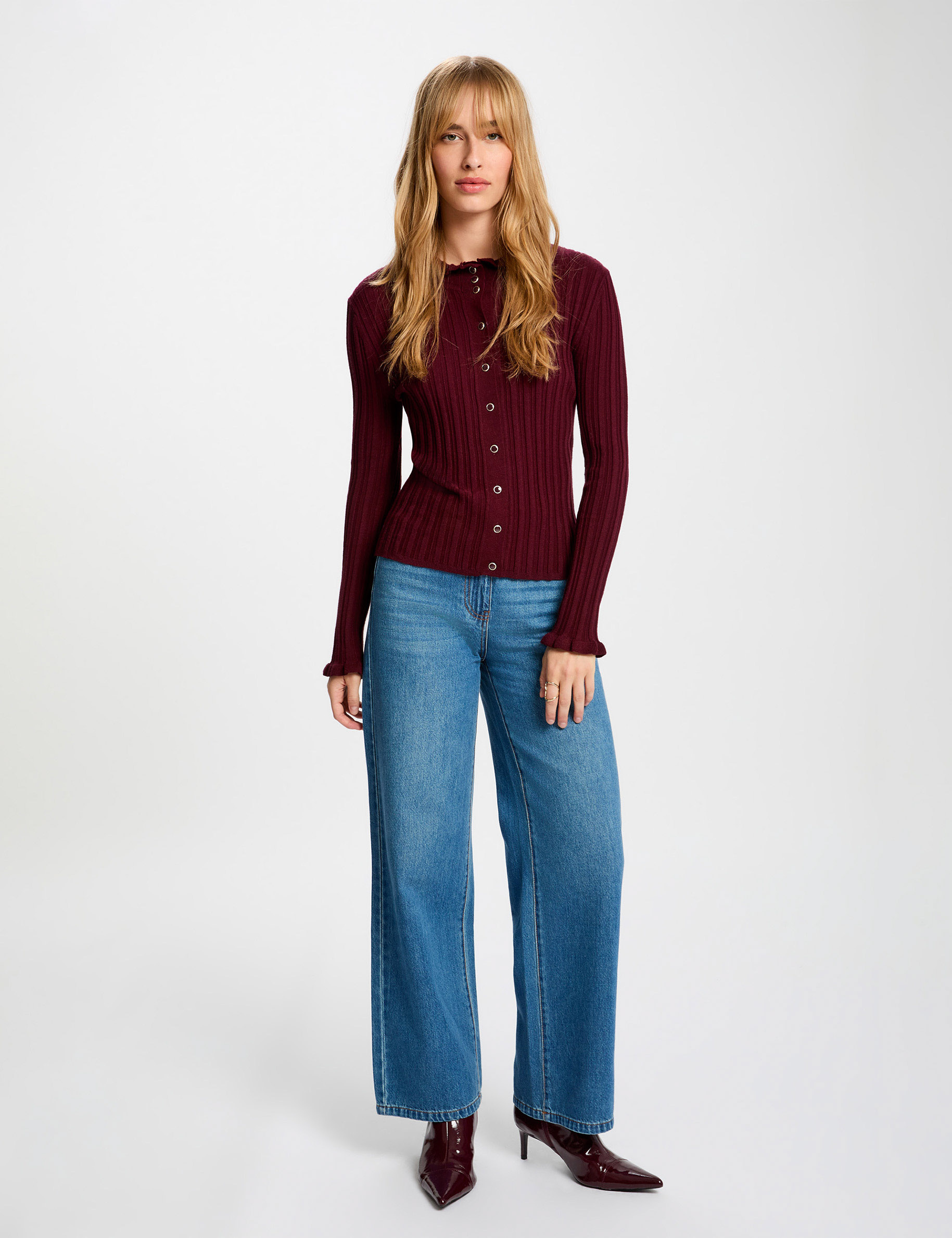 Jersey de cuello alto ajustado ciruela mujer