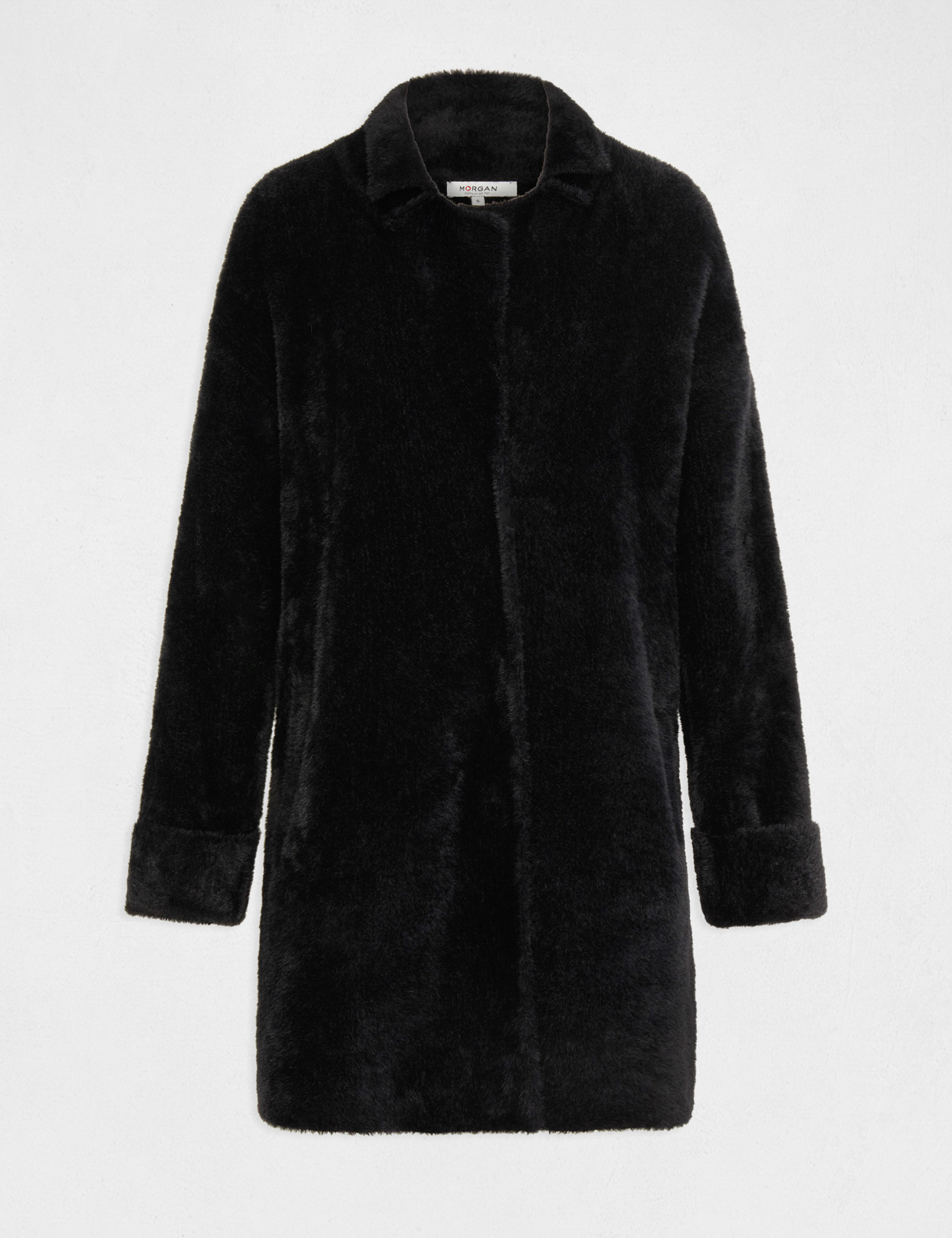 cardigan largo recto punto aterciopelado negro mujer Cárdigan largo recto punto aterciopelado negro mujer