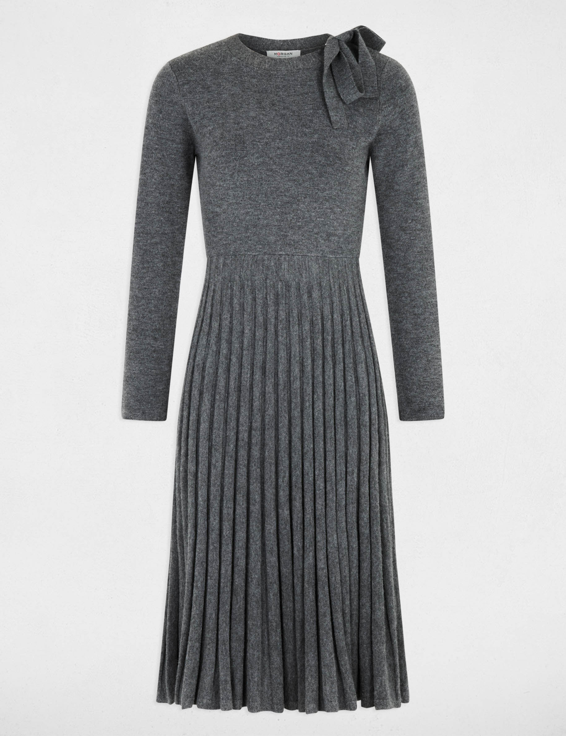 Vestido de punto plisado gris claro mujer
