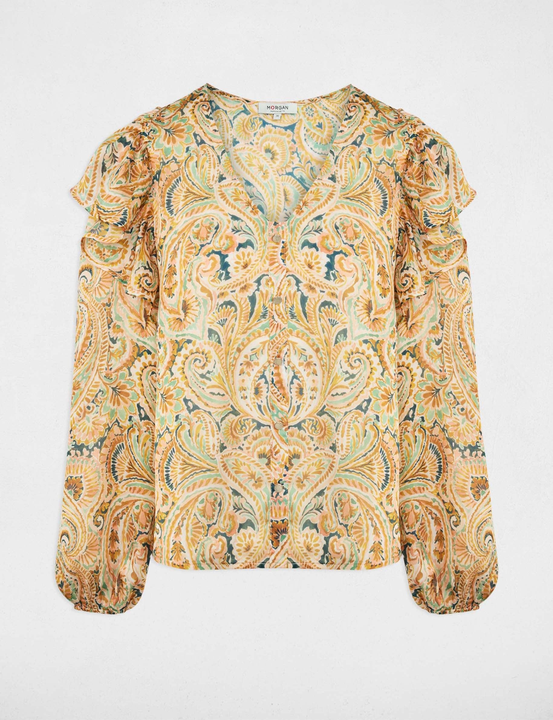 Camisa entallada cuello v multicolor mujer