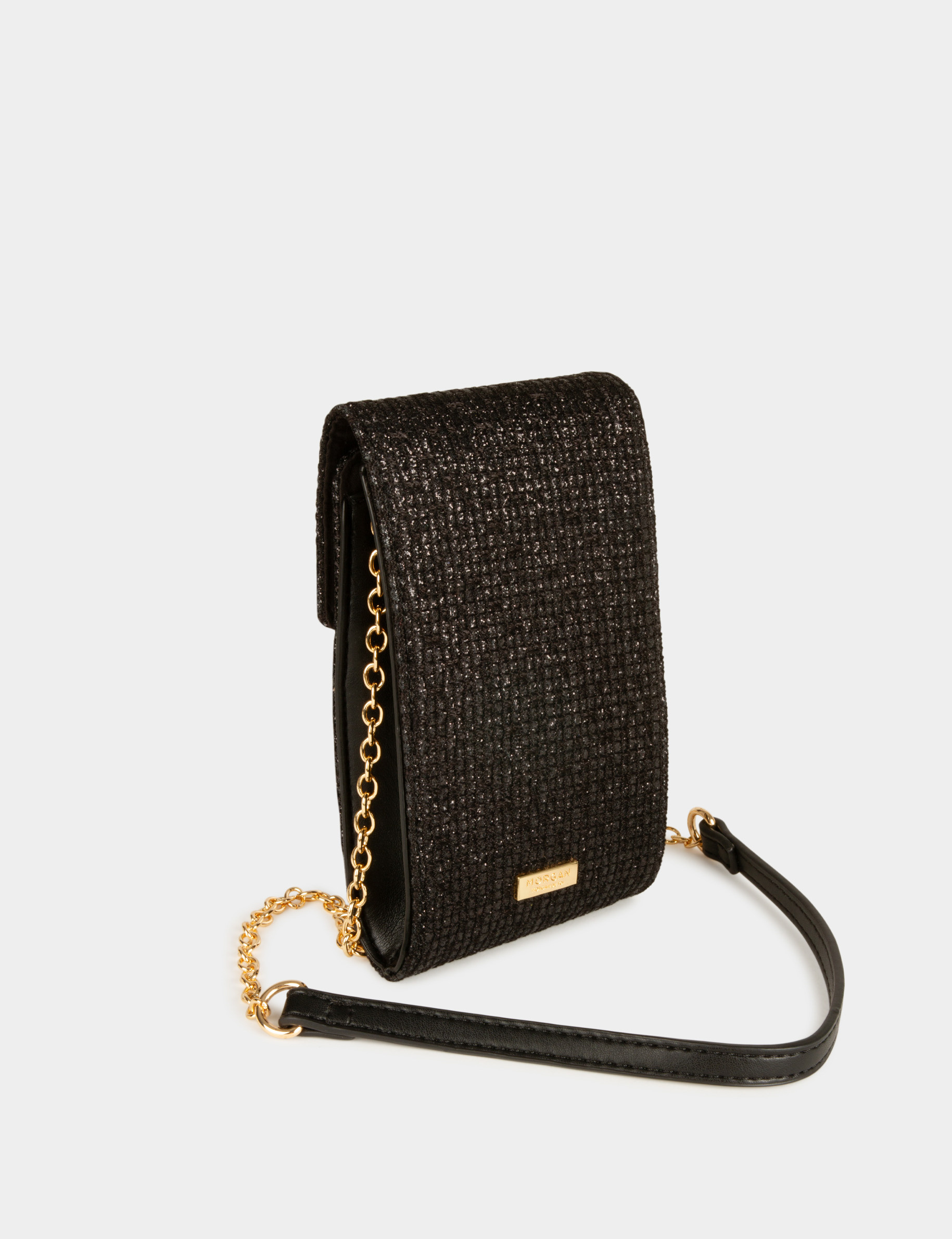 Bolso tel&eacute;fono lentejuelas negro mujer