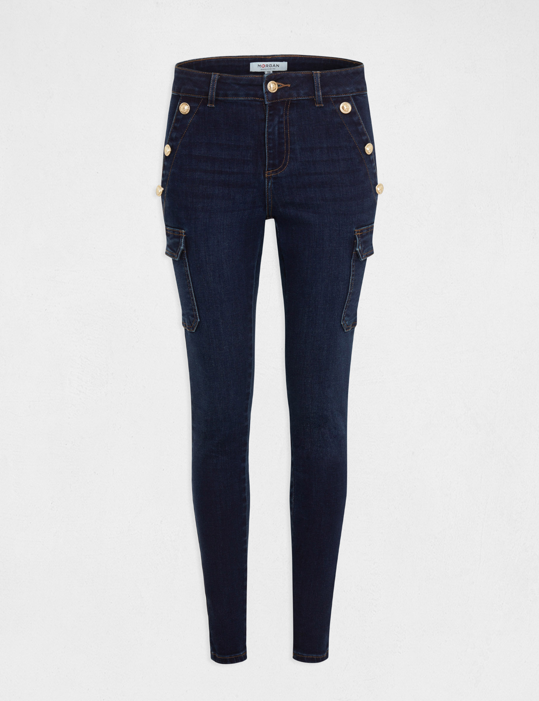 vaquero cargo skinny con botones vaquero en bruto mujer Vaquero cargo skinny con botones vaquero en bruto mujer
