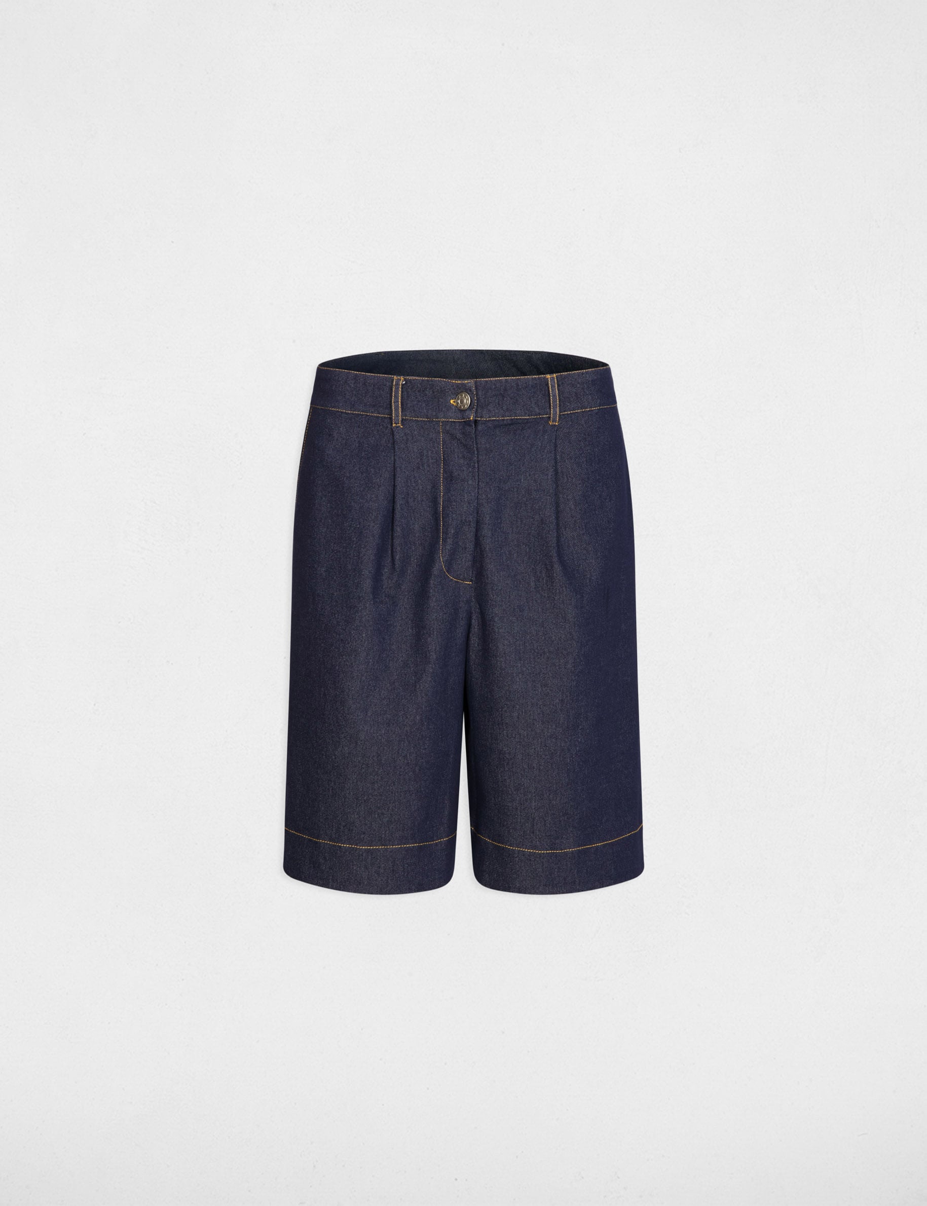 Pantal&oacute;n corto ancho de mezclilla denim crudo mujer