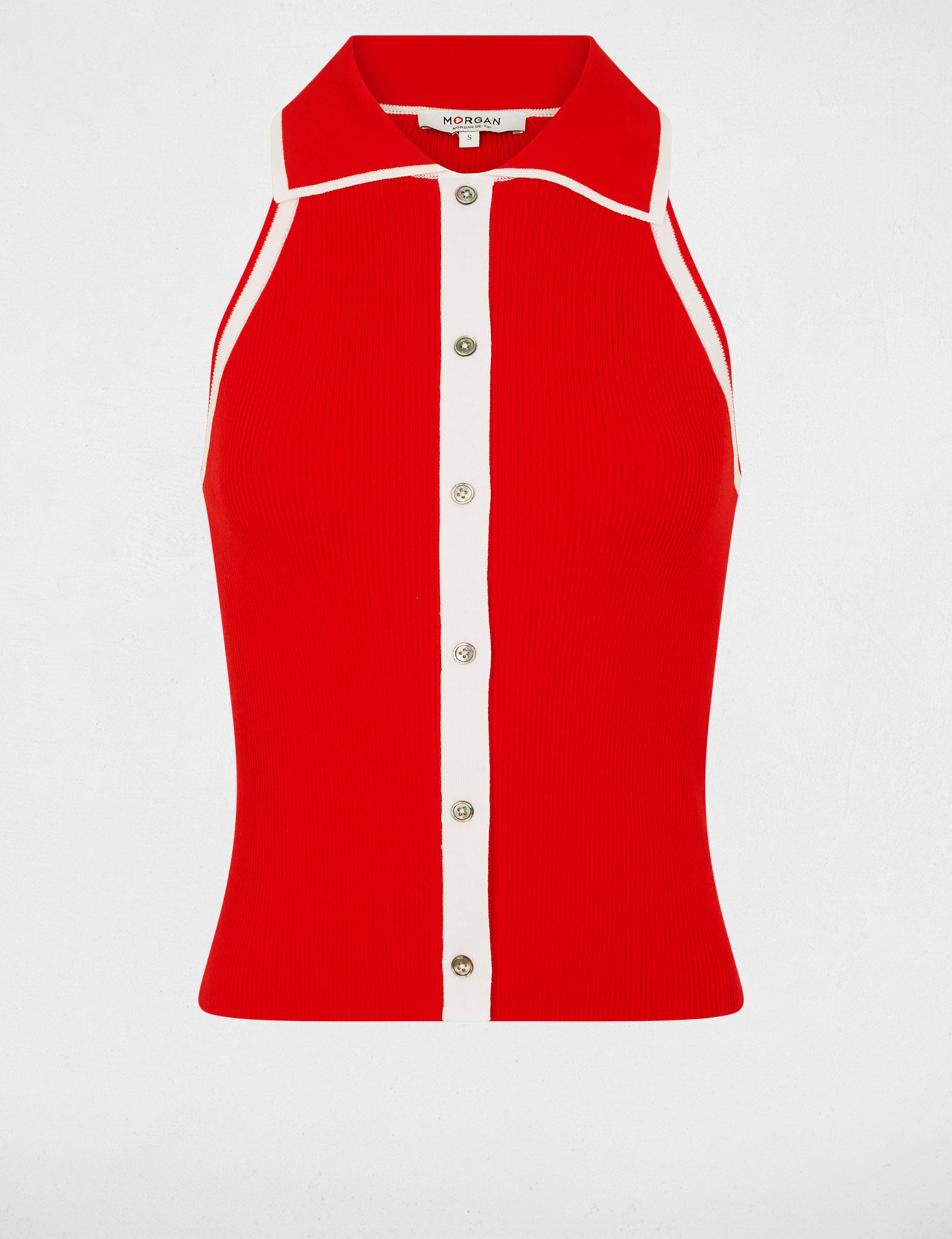 Jersey ajustado con cuello vuelto rojo vivo mujer