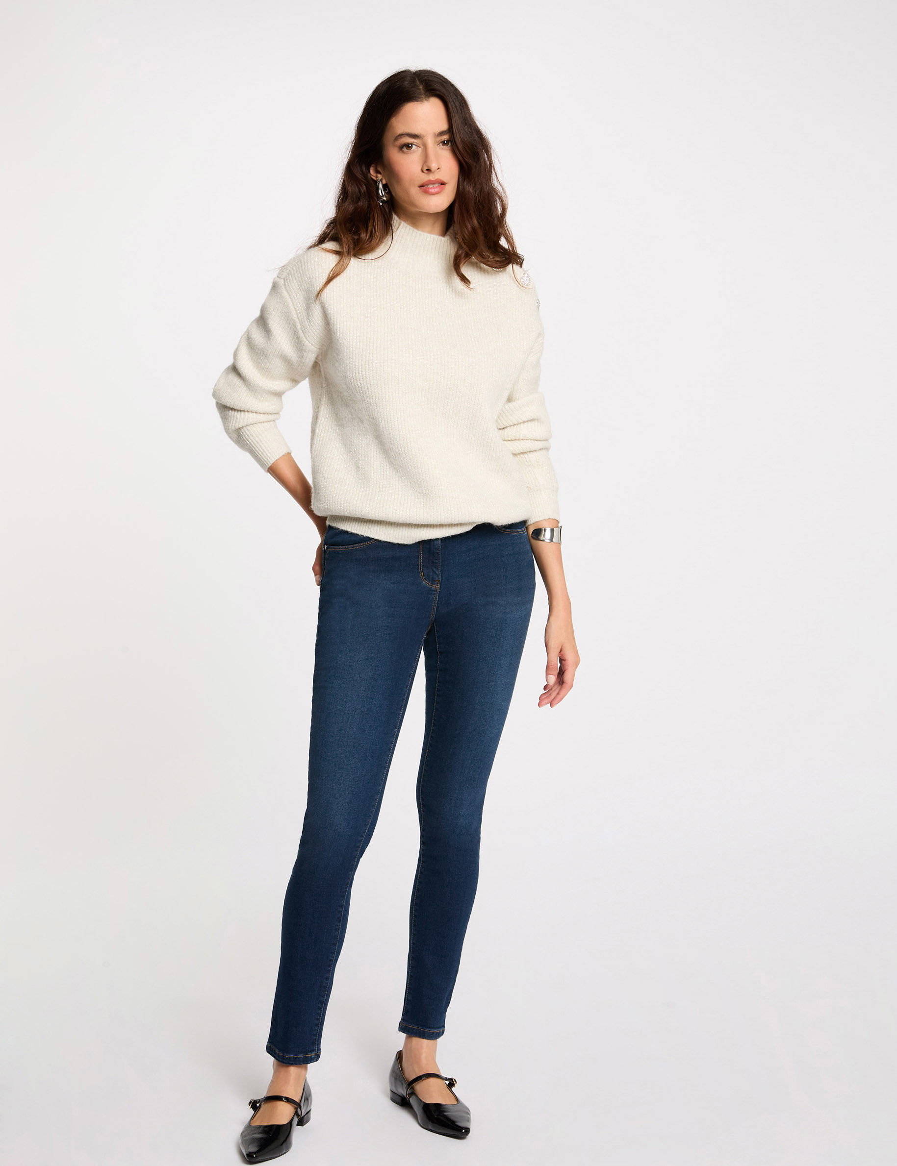 jersey manga larga con botones marfil mujer Jersey manga larga con botones marfil mujer