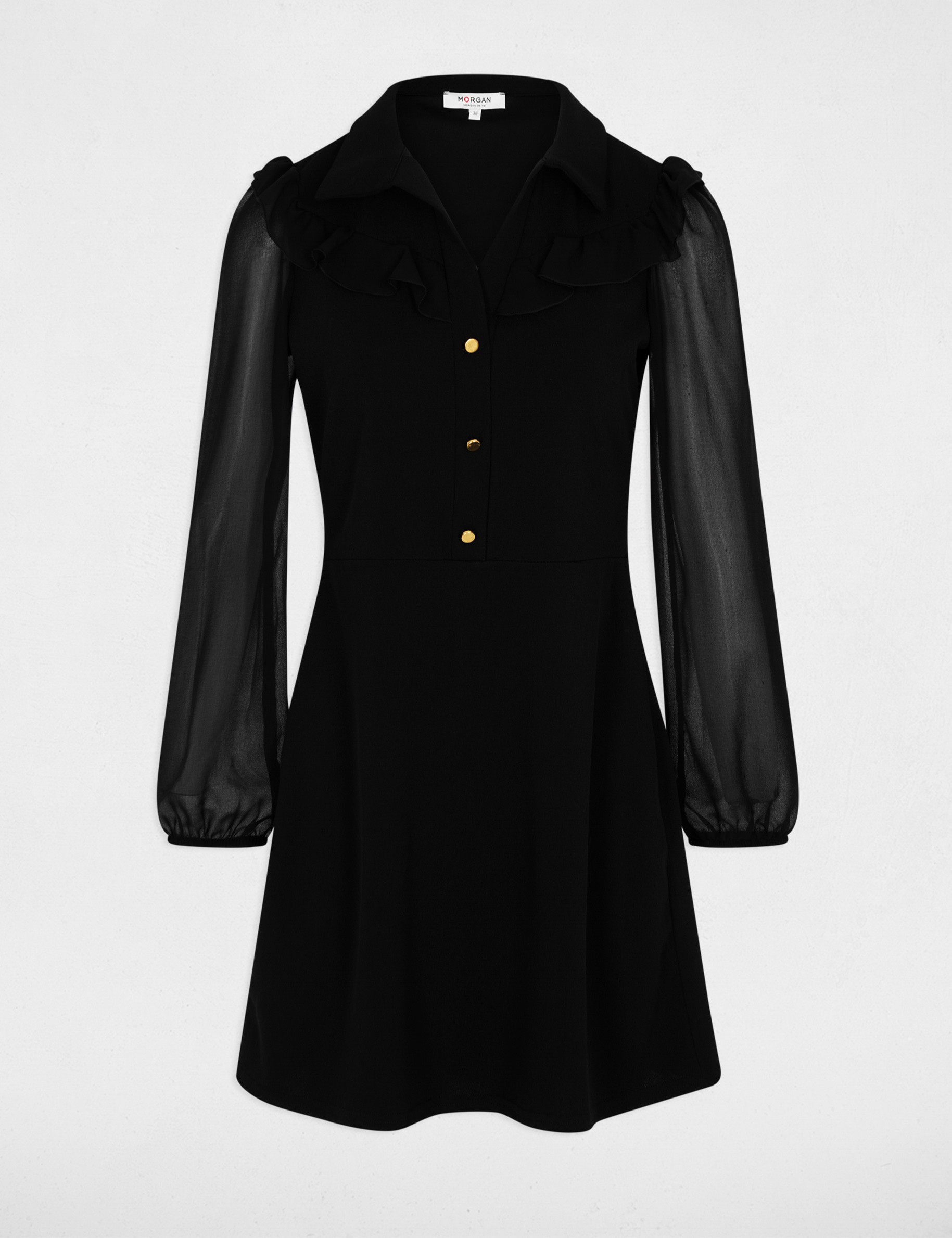Vestido corto con cuello de solapa negro mujer