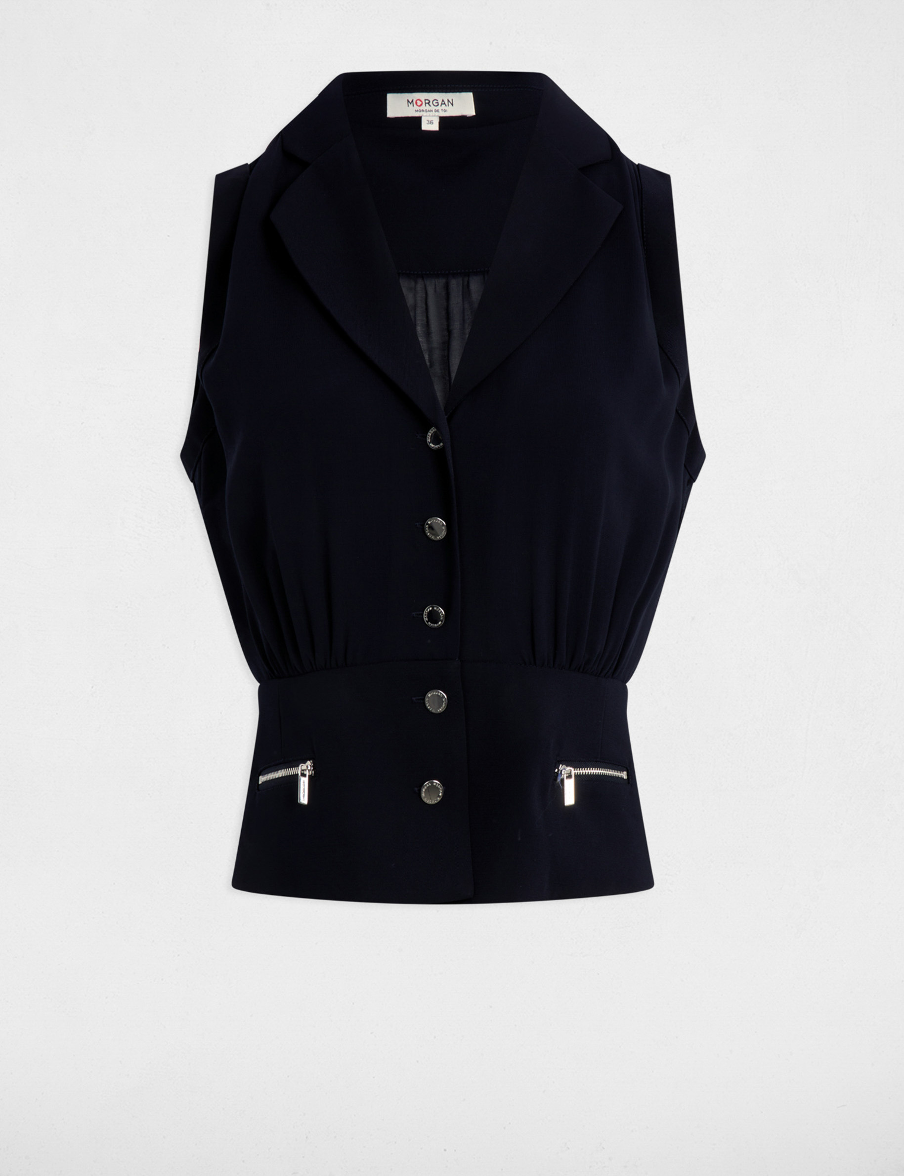 Top sin mangas azul marino mujer