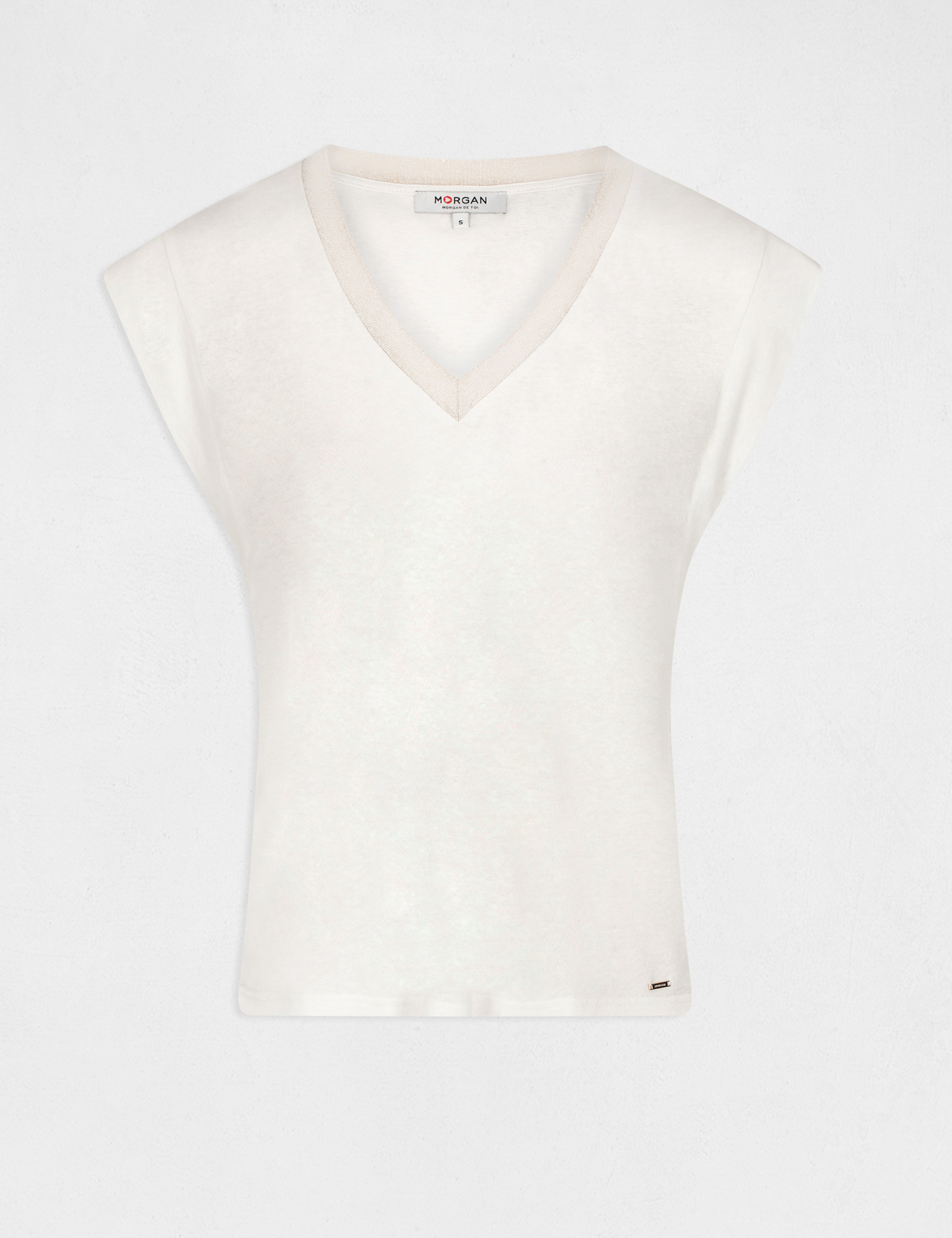 camiseta manga corta con escote en v marfil mujer Camiseta manga corta con escote en V marfil mujer