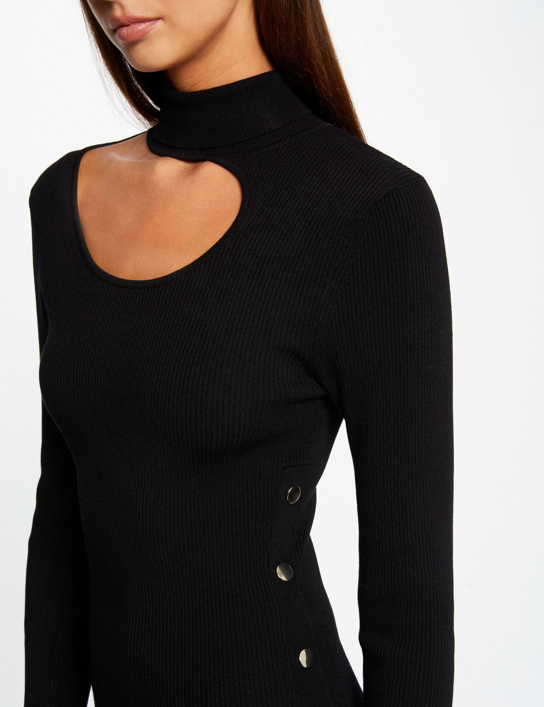 vestido de punto midi ajustado abertura negro mujer Vestido de punto midi ajustado abertura negro mujer