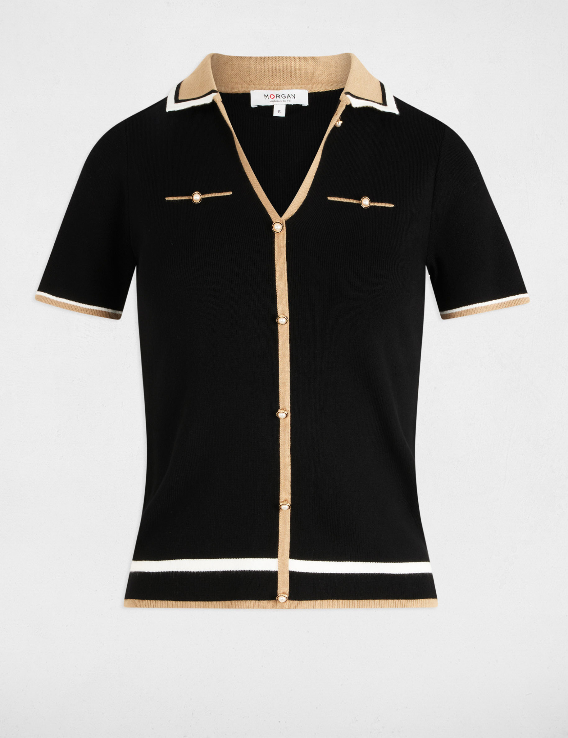 jersey cuello tipo polo manga corta negro mujer Jersey cuello tipo polo manga corta negro mujer