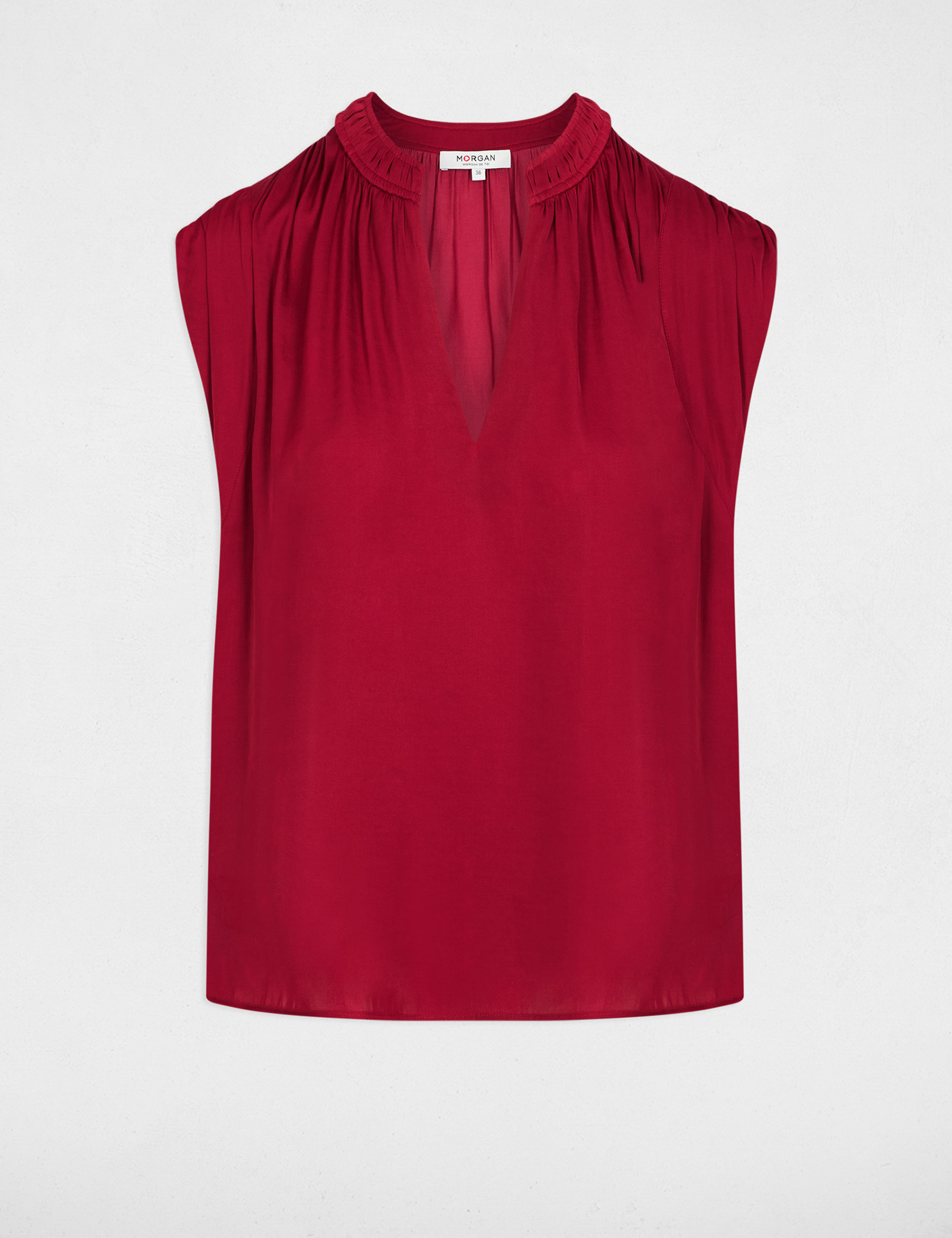 Blusa manga corta satinada burdeos mujer