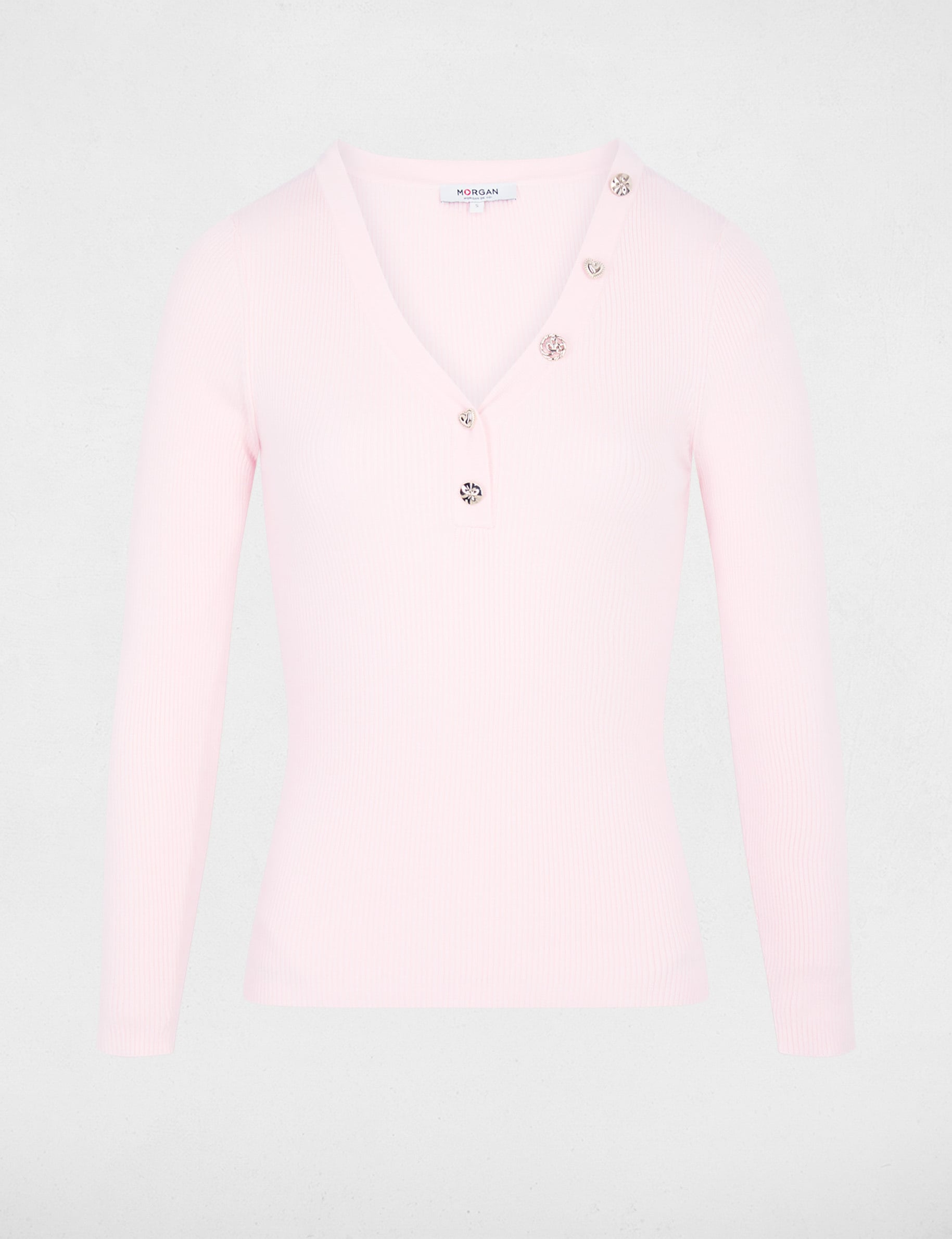 Jersey cuello v fantas&iacute;a rosa claro mujer