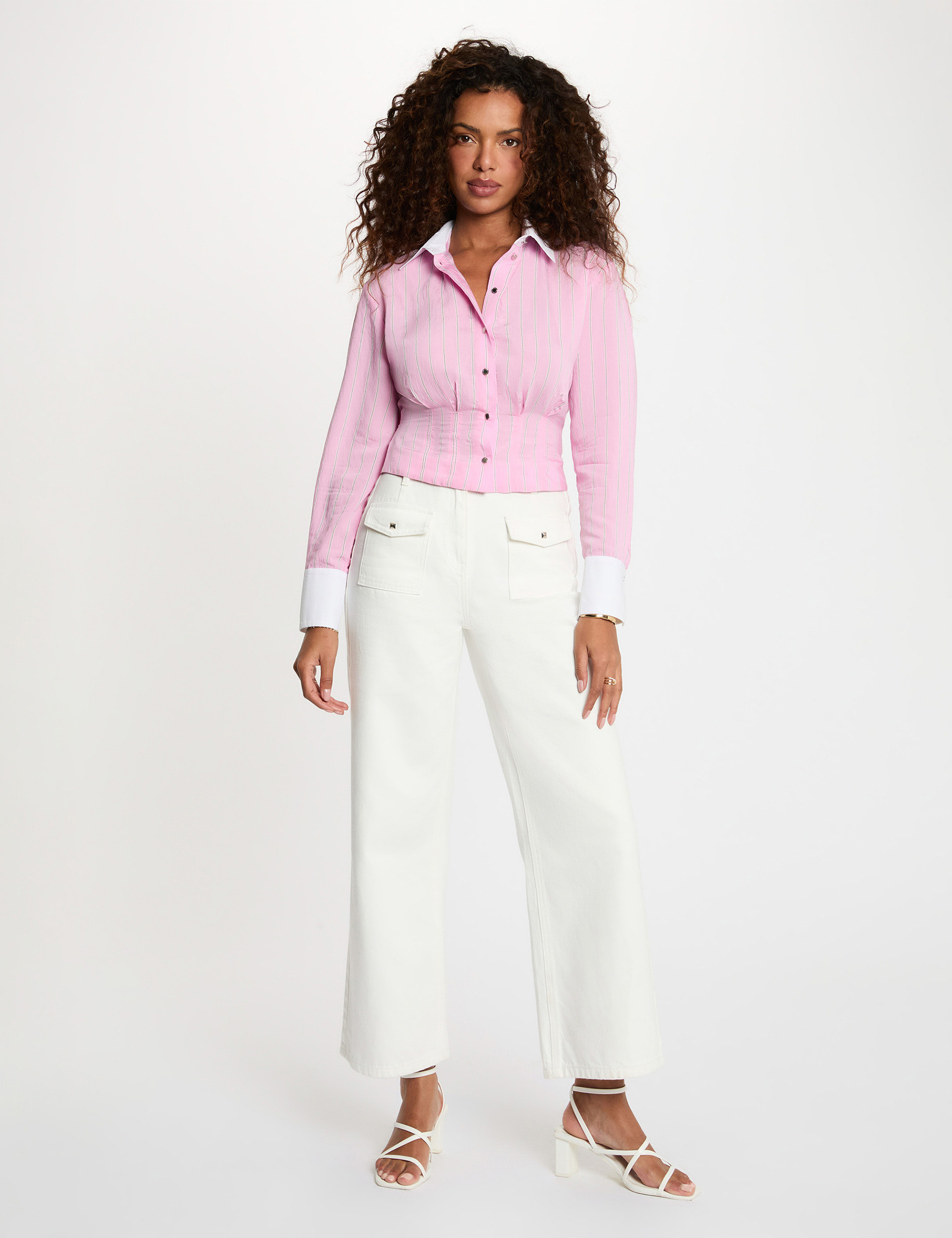 Camisa ajustada cuello v rosa mujer