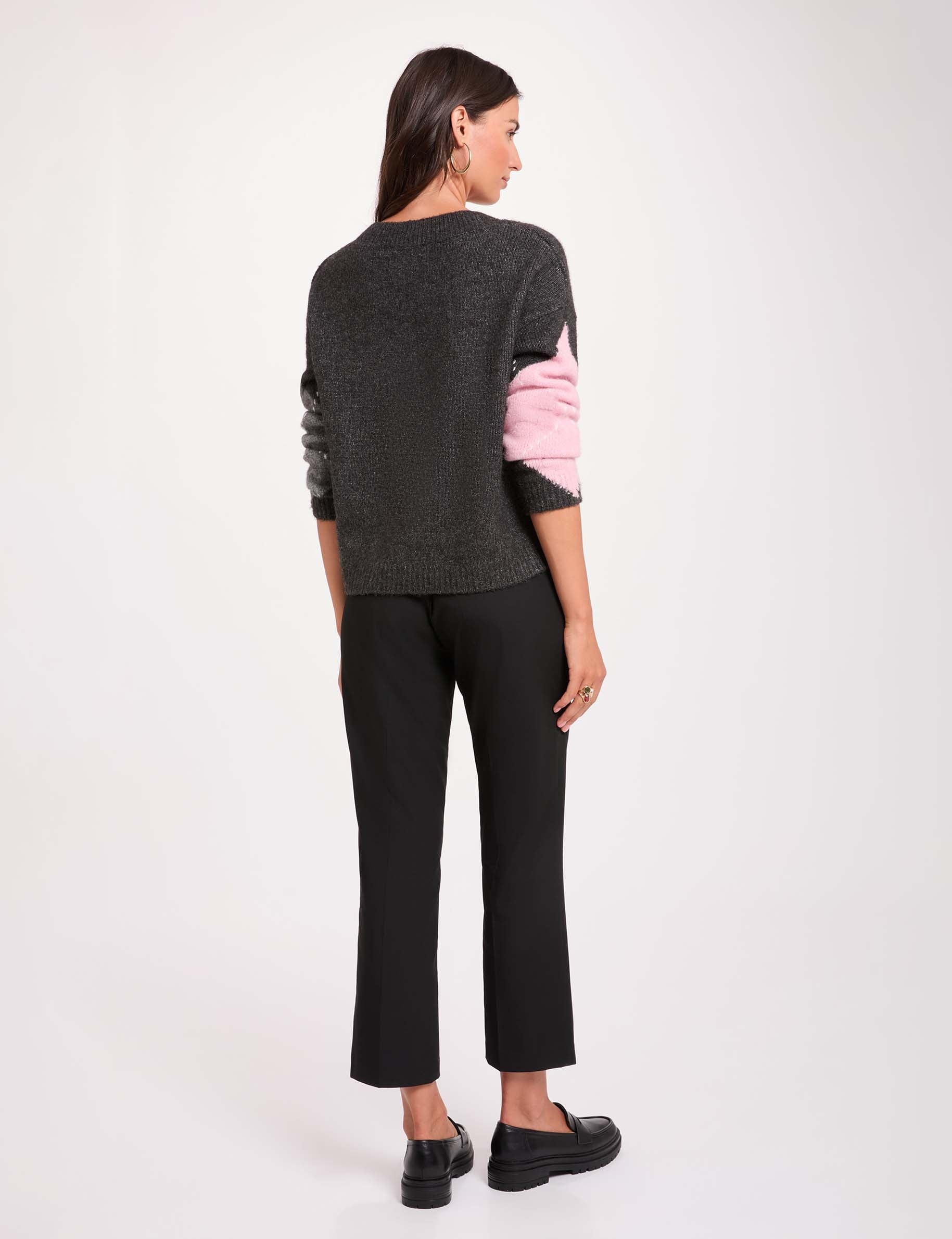Jersey jacquard con cuello en v gris oscuro mujer