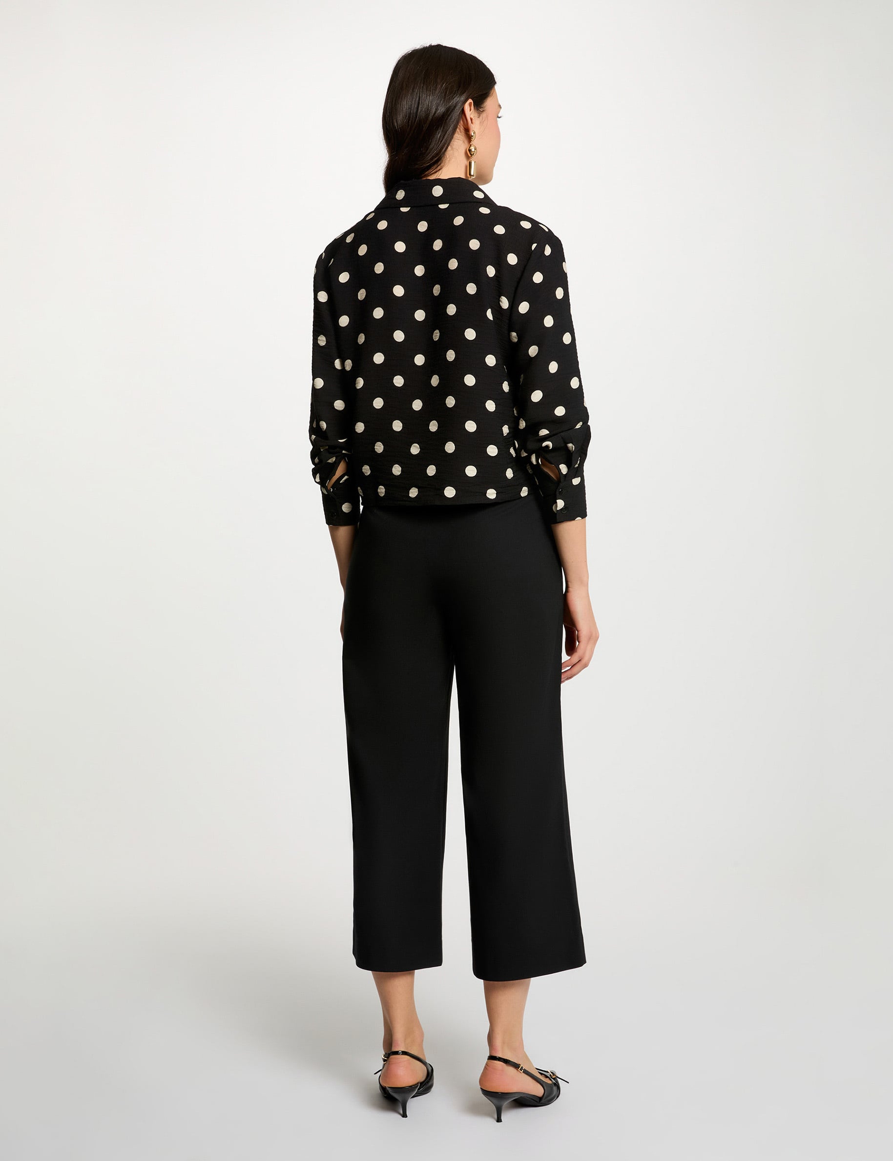 Pantal&oacute;n ancho de tiro alto negro mujer