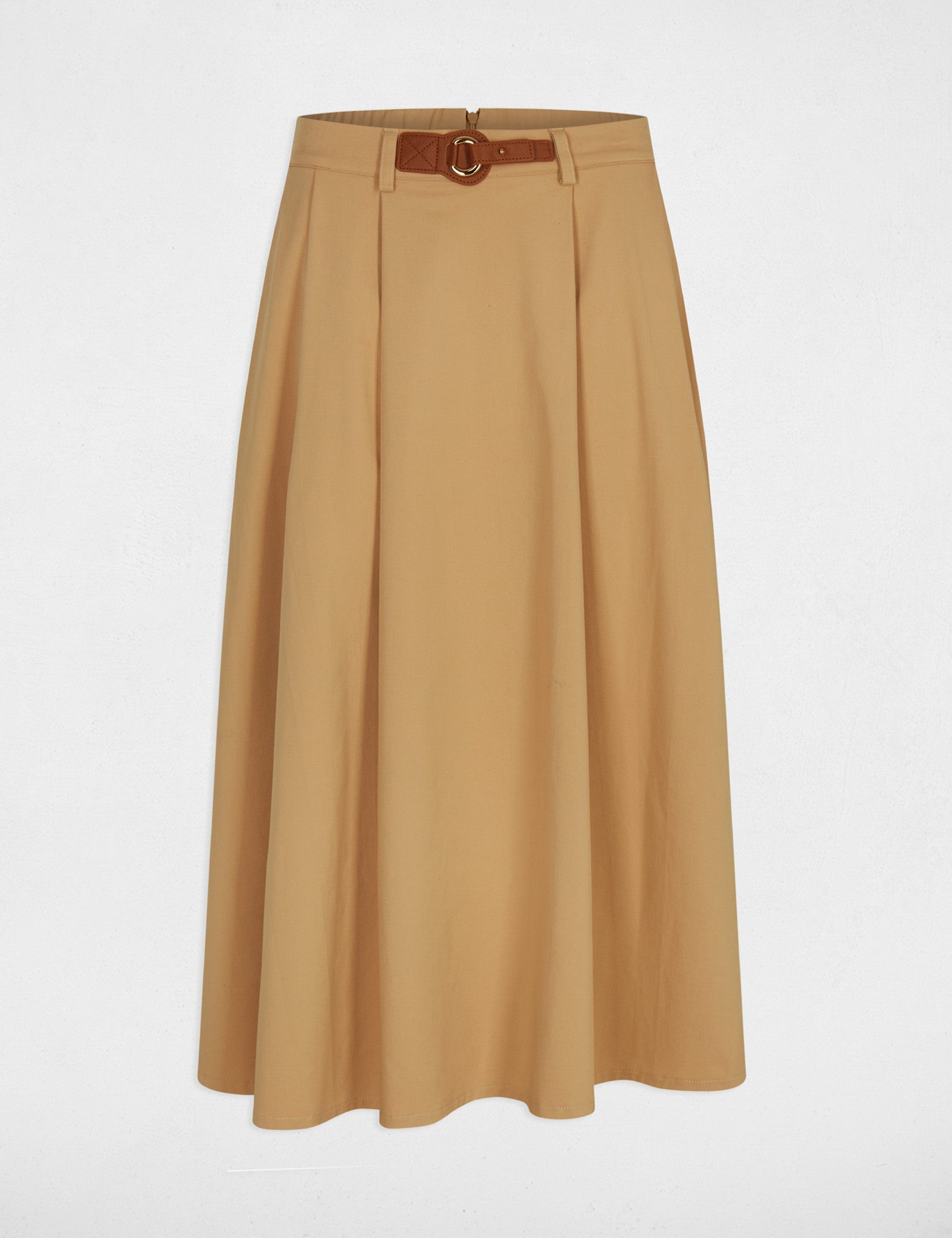 Falda evas&eacute; de talle alto beige mujer