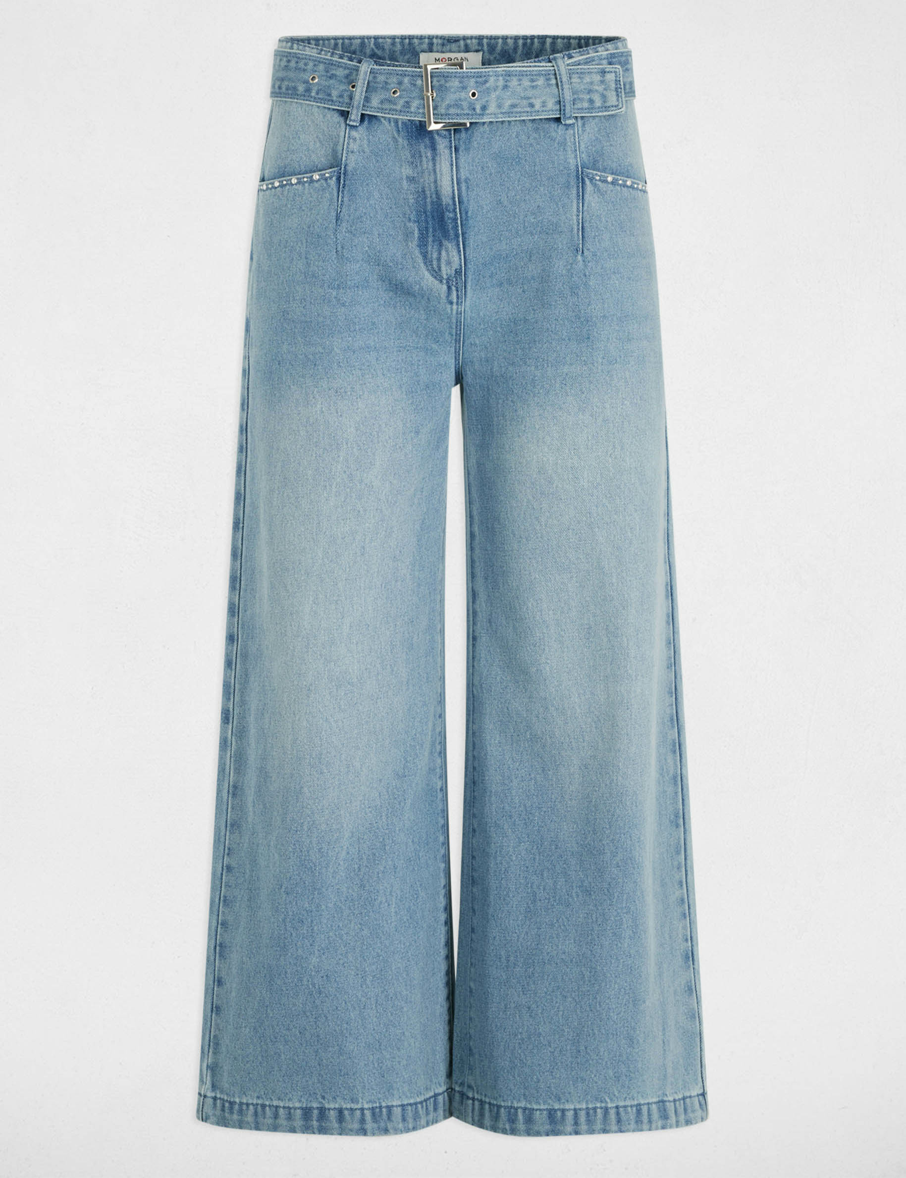 vaquero pernera ancha cinturon denim descolorido mujer Vaquero pernera ancha cinturón denim descolorido mujer