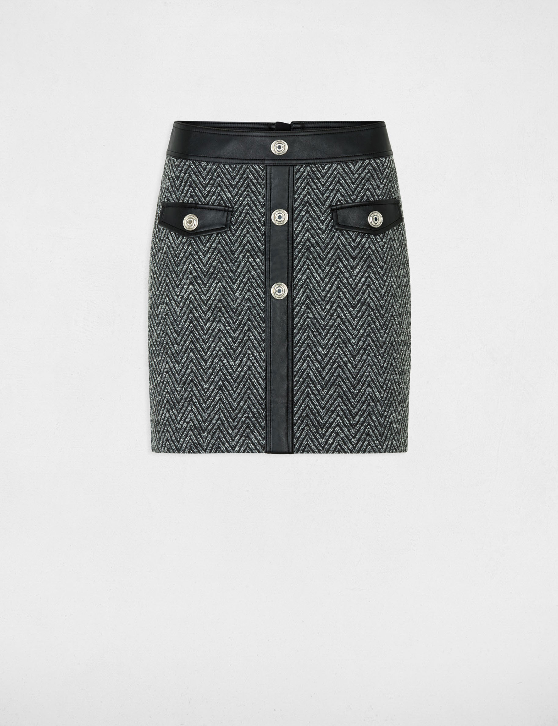 Falda de tweed negro mujer