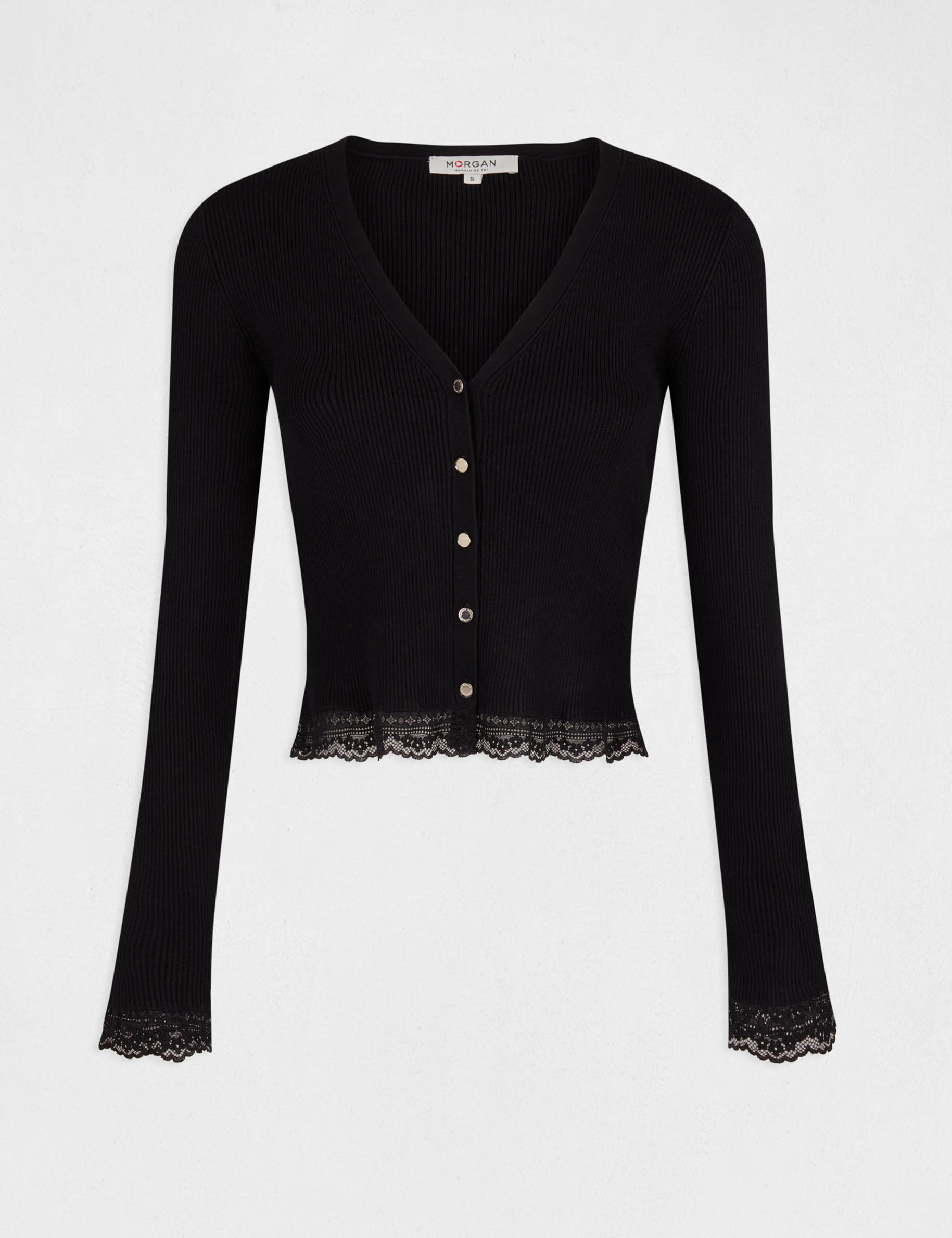 cardigan manga larga con encaje negro mujer Cárdigan manga larga con encaje negro mujer