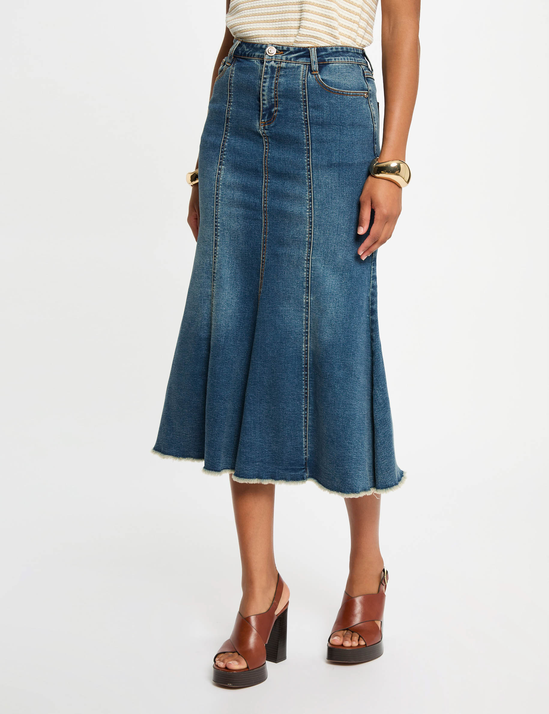Falda vaquero midi ajustada denim stone mujer