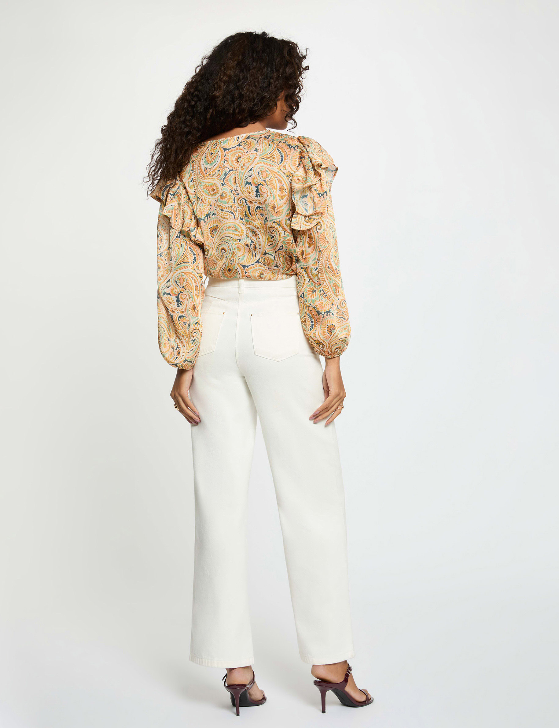 Camisa entallada cuello v multicolor mujer