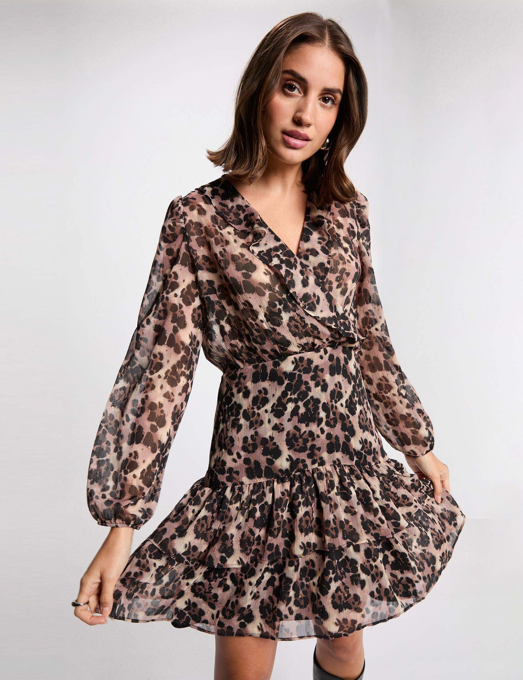 Vestido corto con cuello en V multicolor mujer