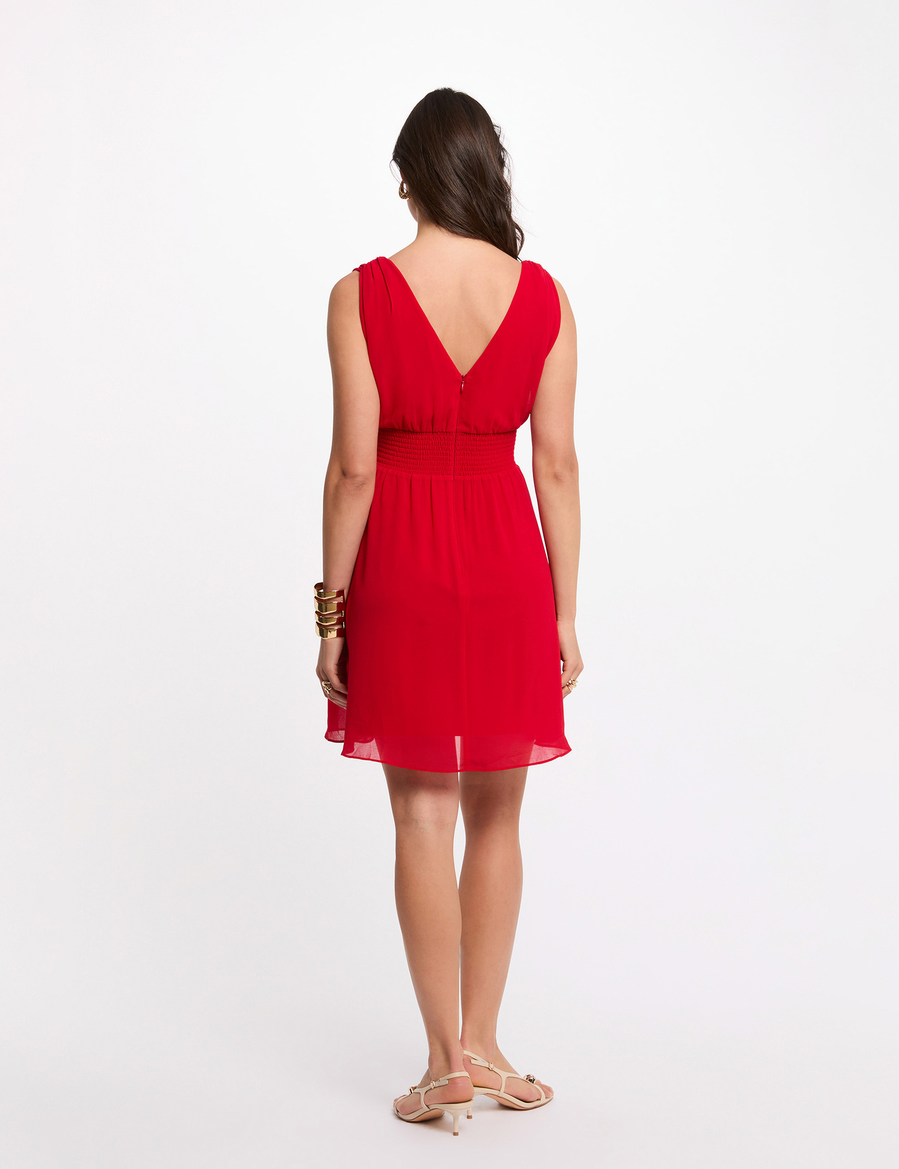 Vestido corto acampanado rojo mujer