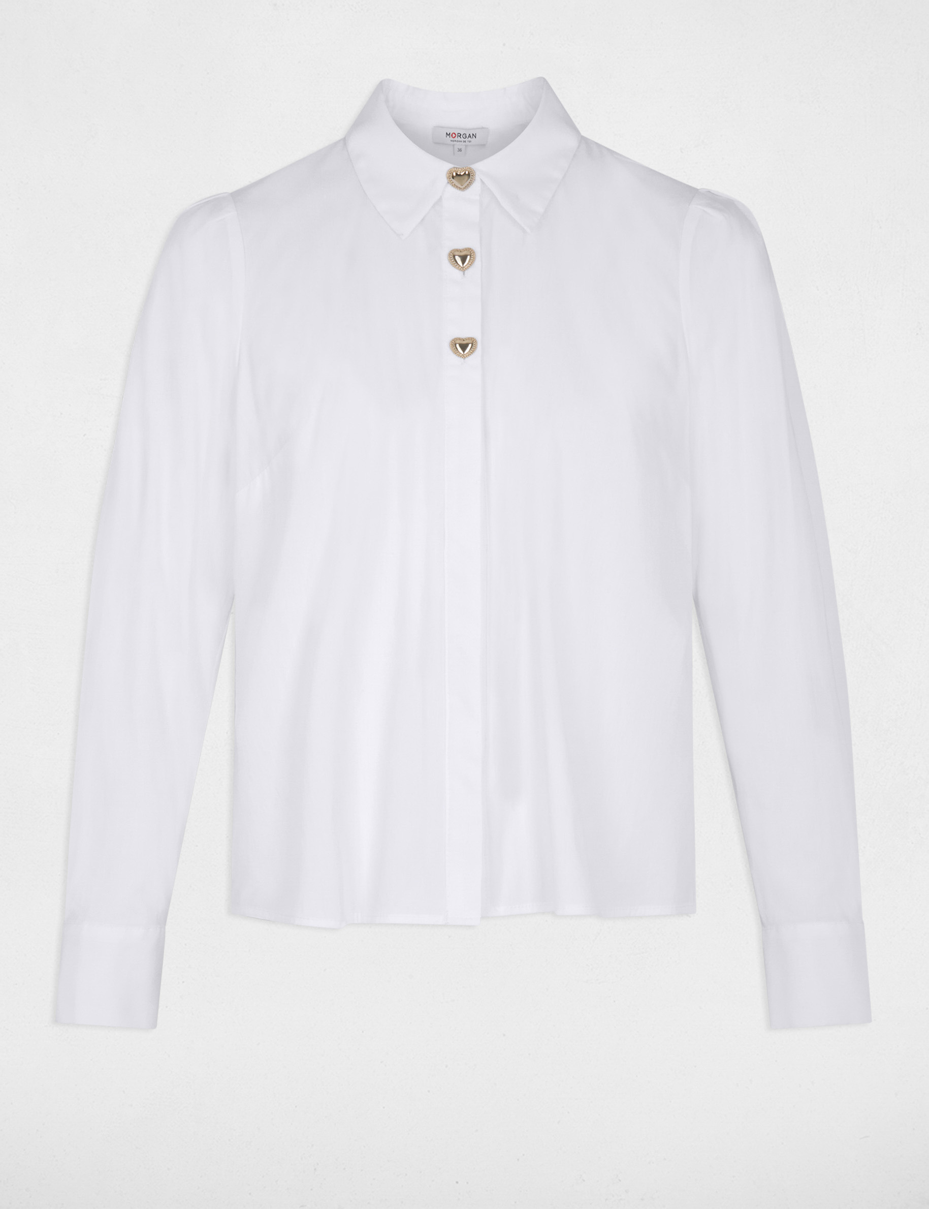 Camisa recta con cuello de solapa blanco mujer