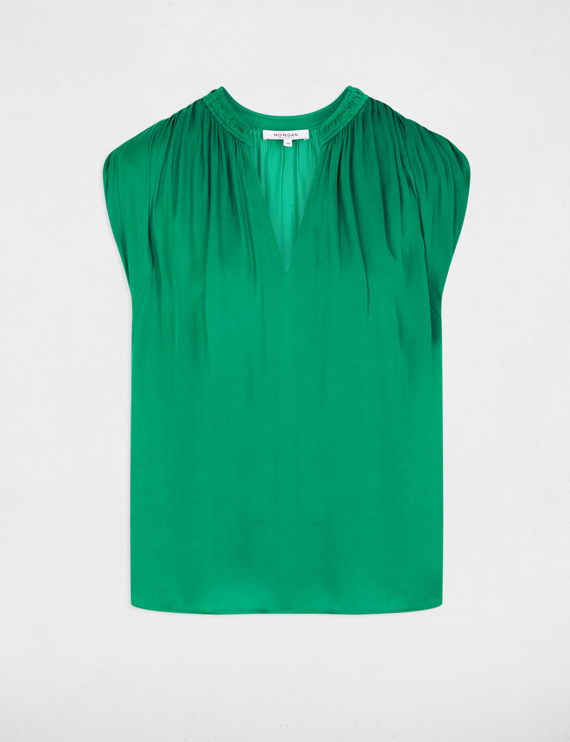 Blusa manga corta satinada verde pradera mujer