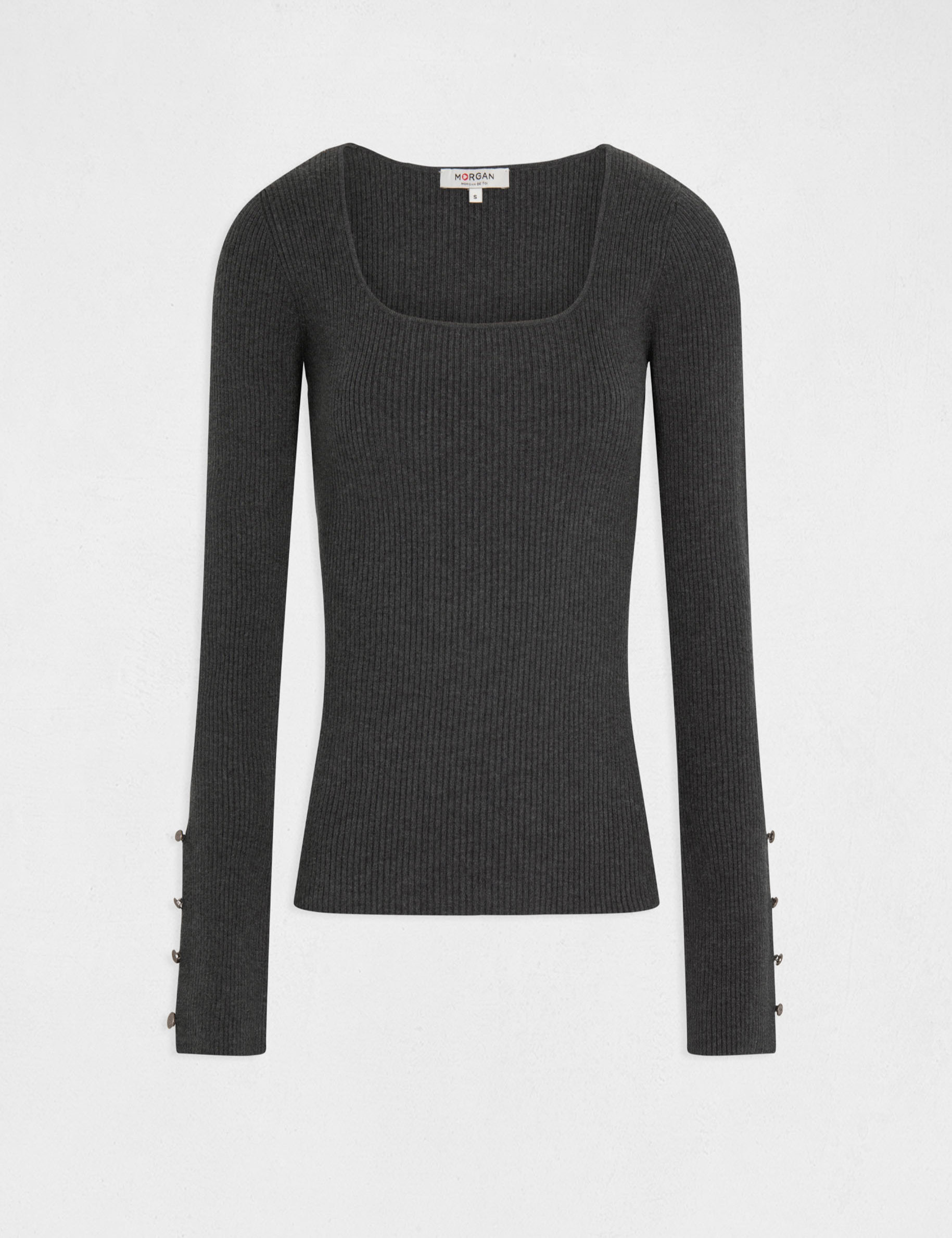 jersey manga larga acanalado gris anthracite mujer Jersey manga larga acanalado gris anthracite mujer