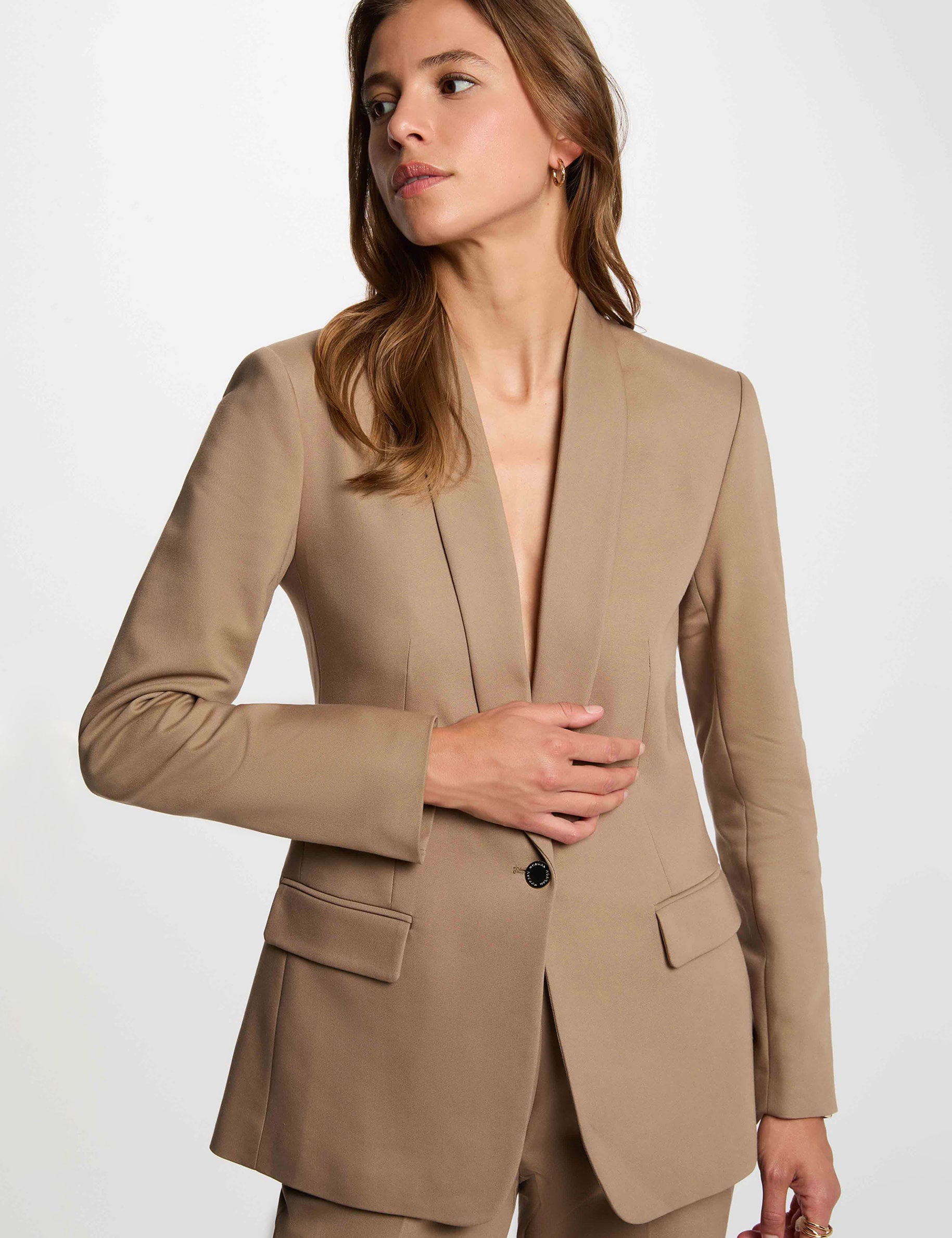 Chaqueta corta cuello chal topo mujer