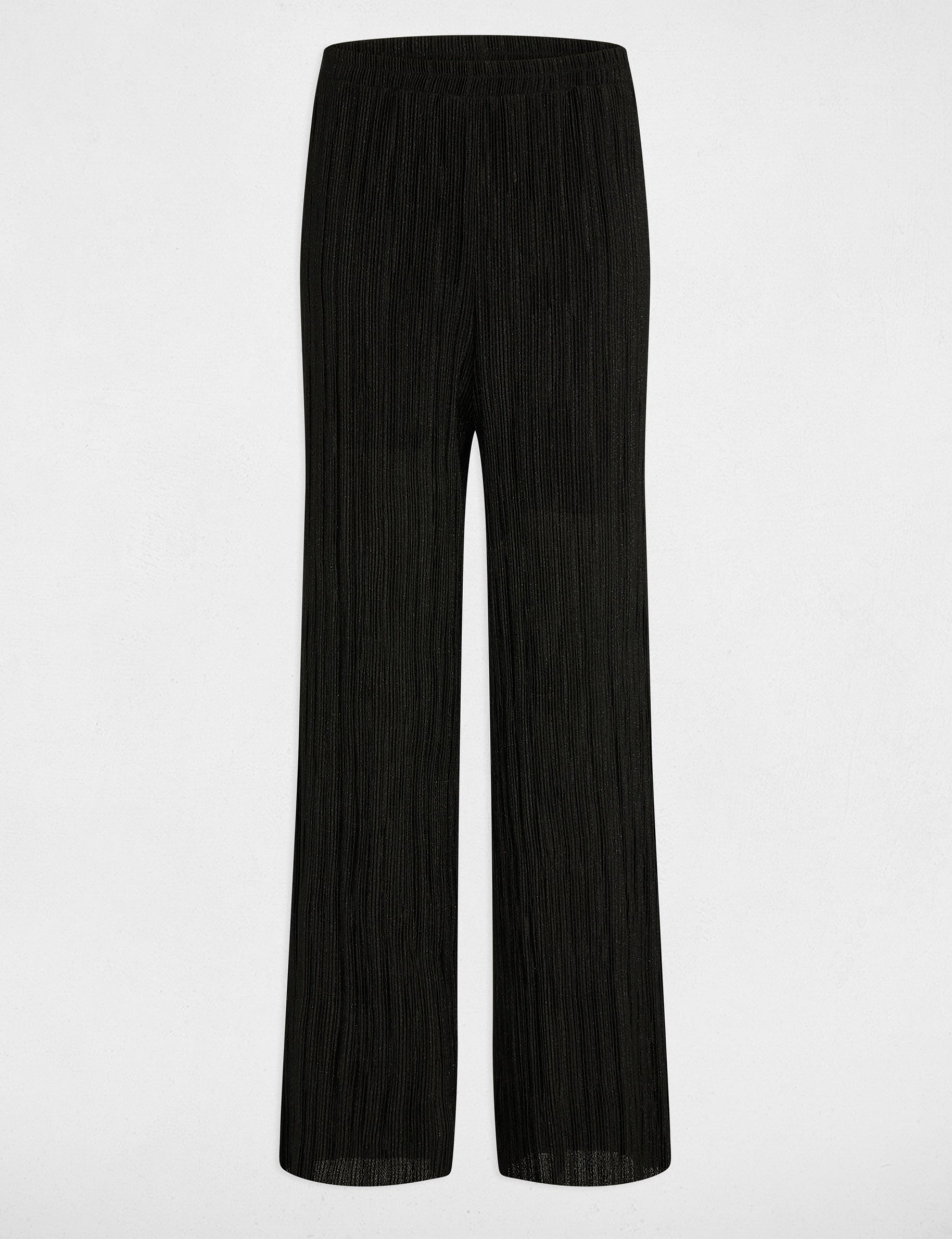 Pantal&oacute;n ancho plisado negro mujer