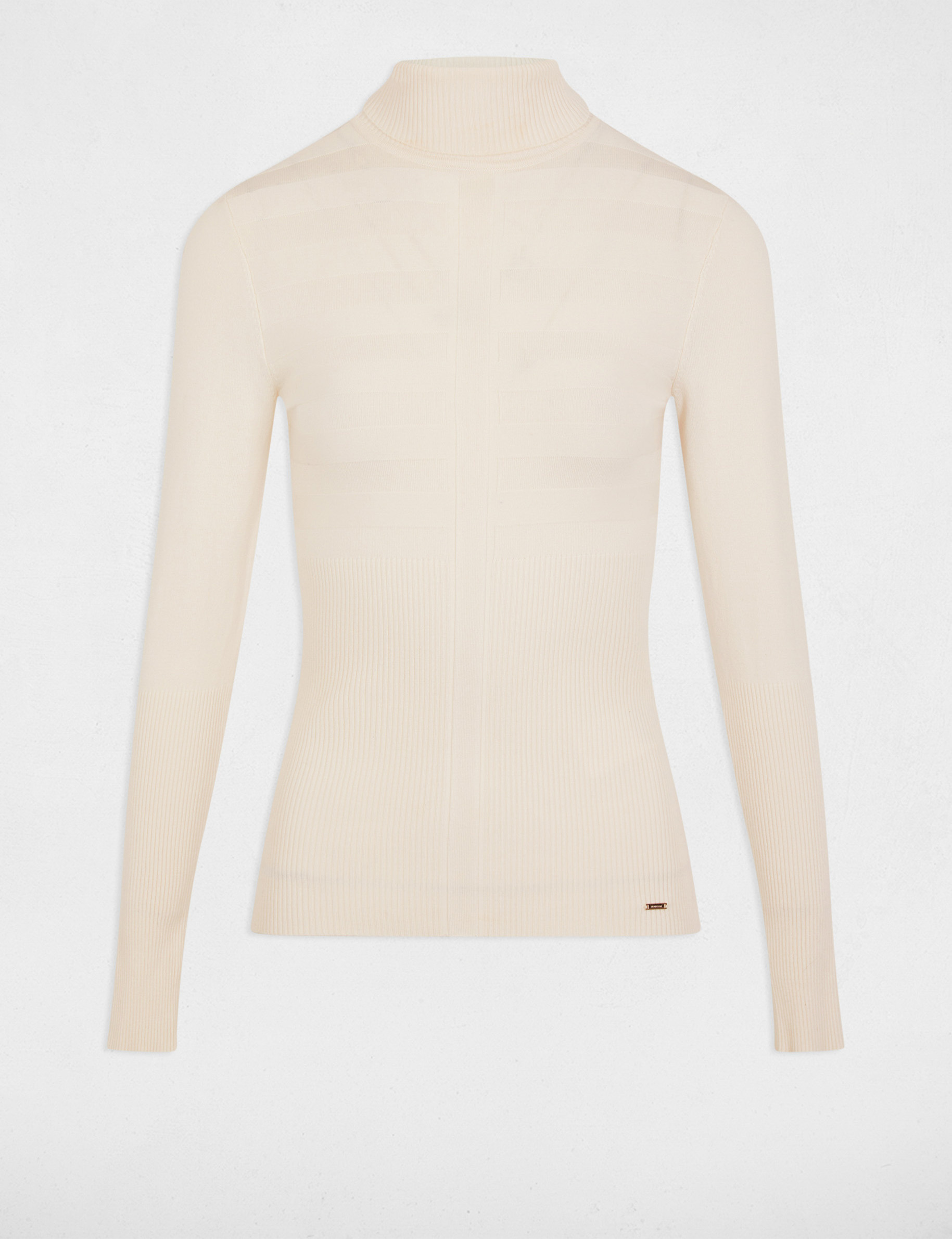 Jersey de cuello alto ajustado marfil mujer