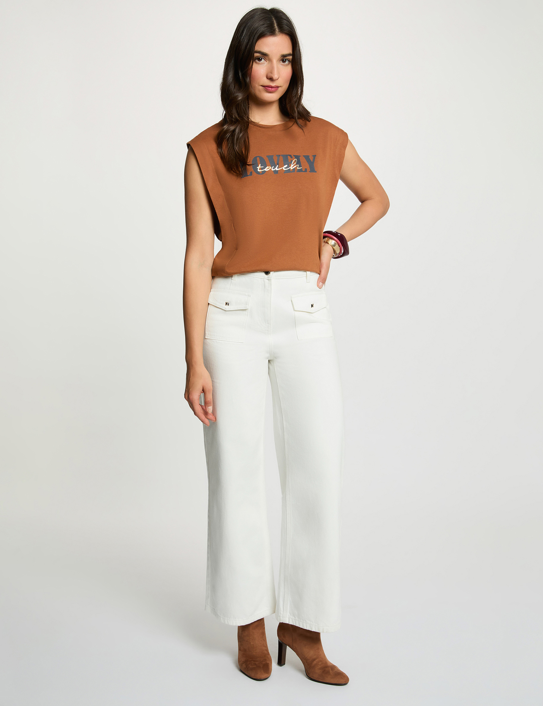Camiseta recta cuello redondo c&aacute;mel mujer