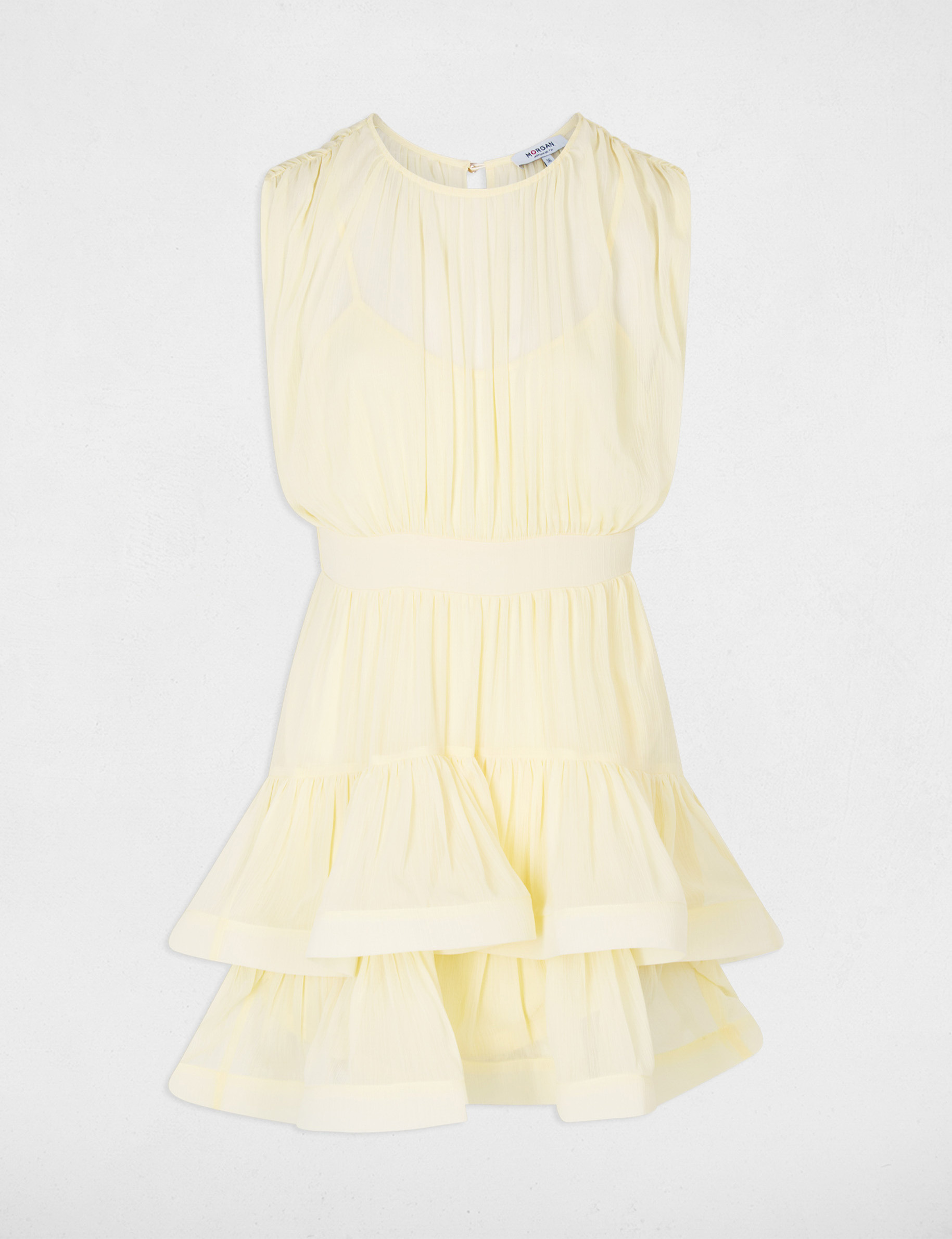 Vestido corto con cuello alto amarillo pastel mujer
