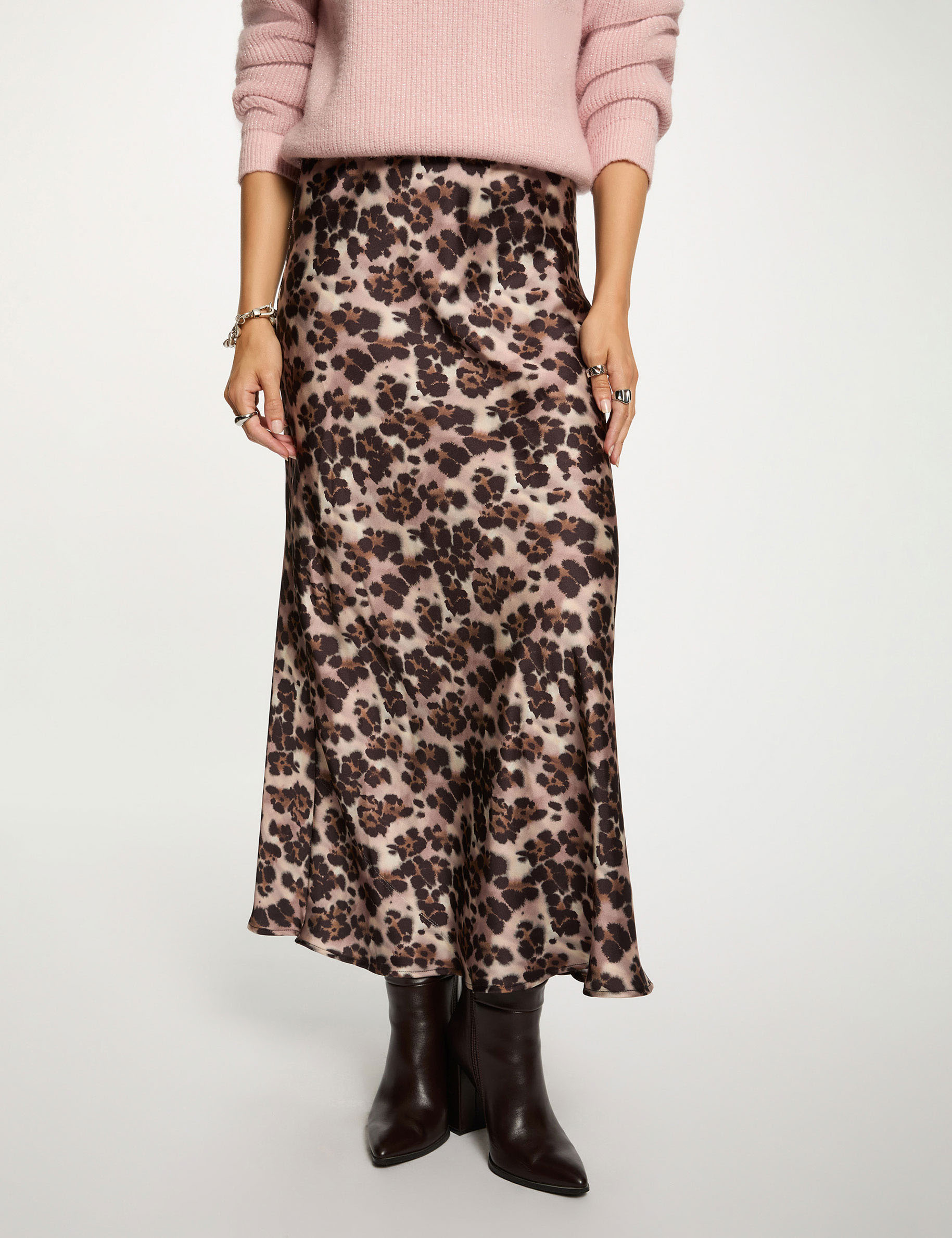 Falda larga fluida multicolor mujer