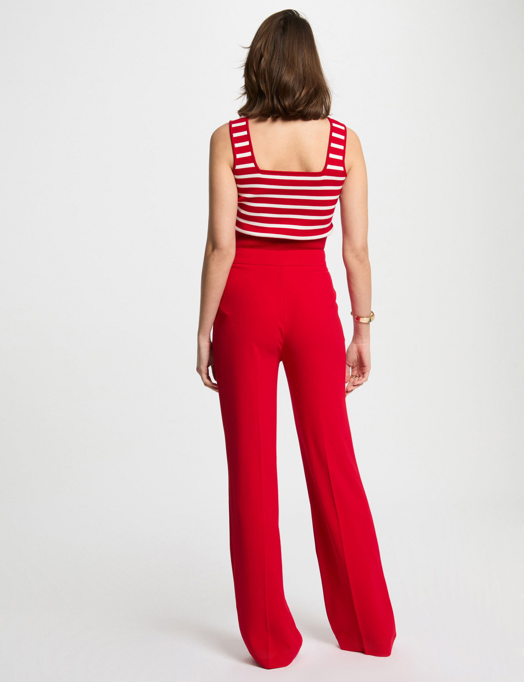 pantalon pernera ancha pinzas rojo mujer Pantalón pernera ancha pinzas rojo mujer