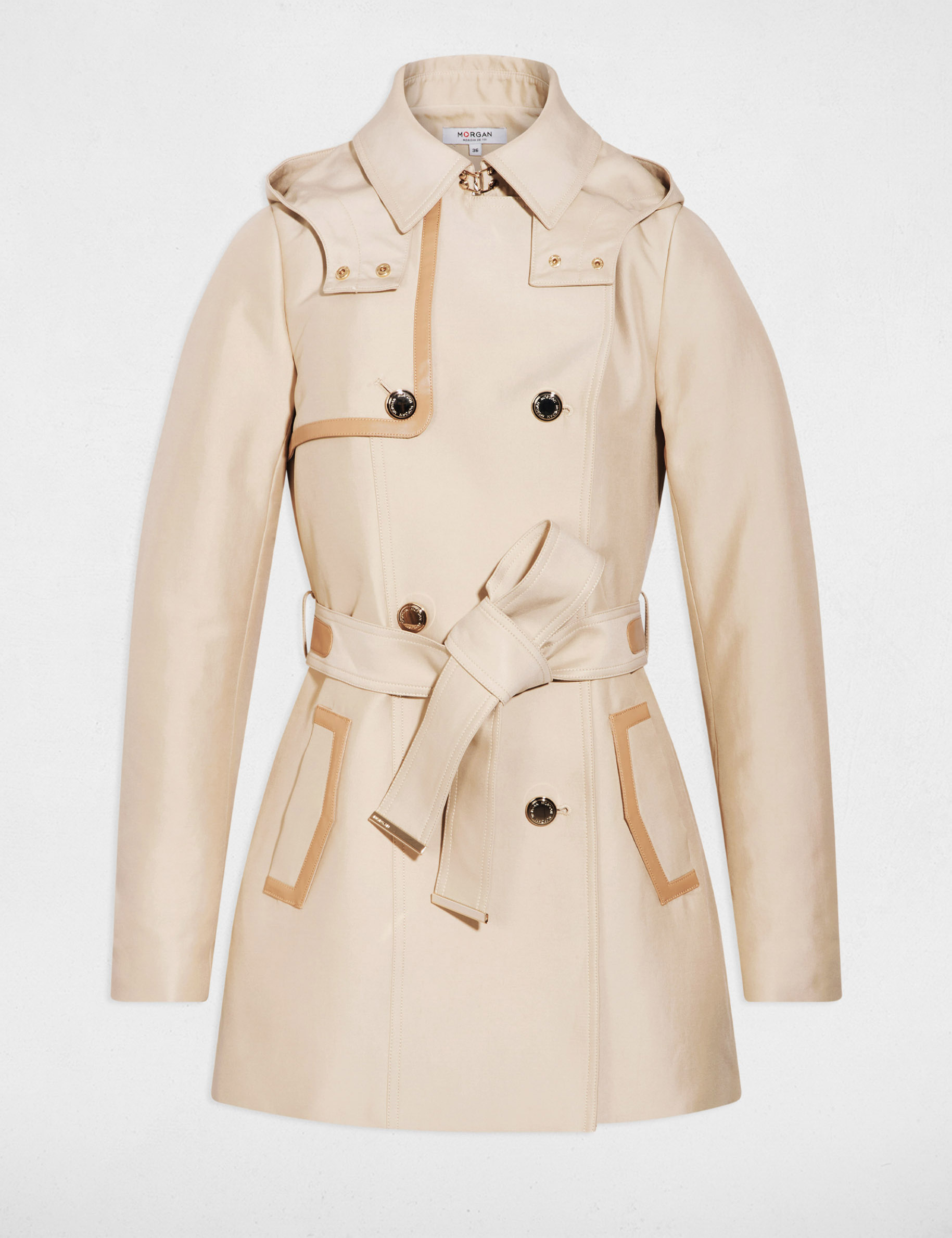 Trench medio con capucha beige mujer