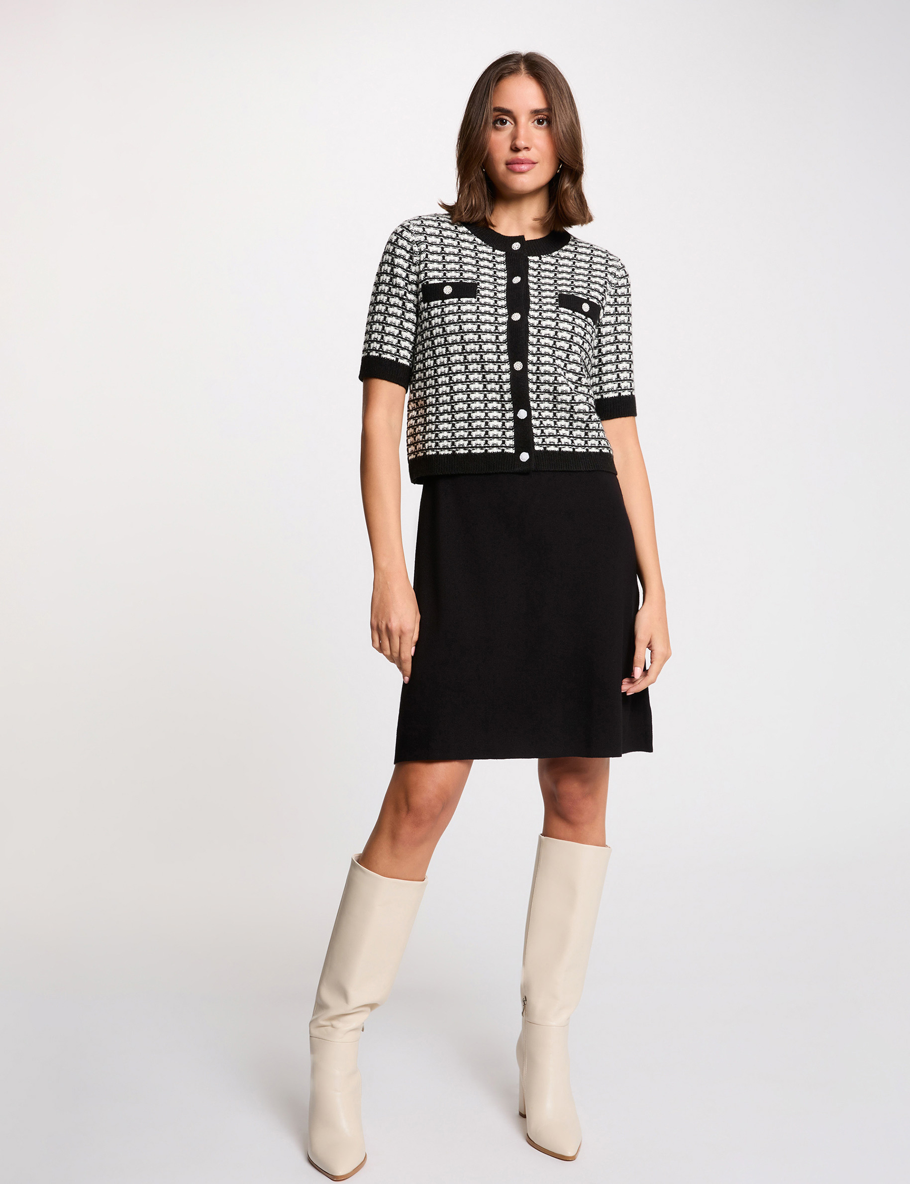 Vestido de punto efecto 2 en 1 negro mujer