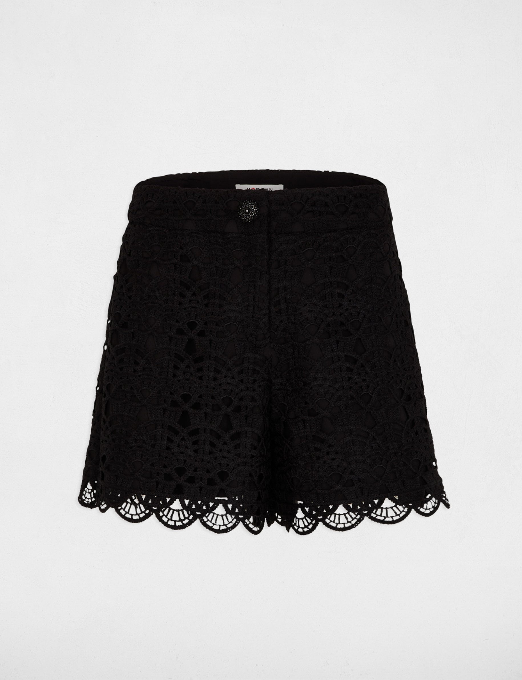 Short encaje pernera ancha negro mujer
