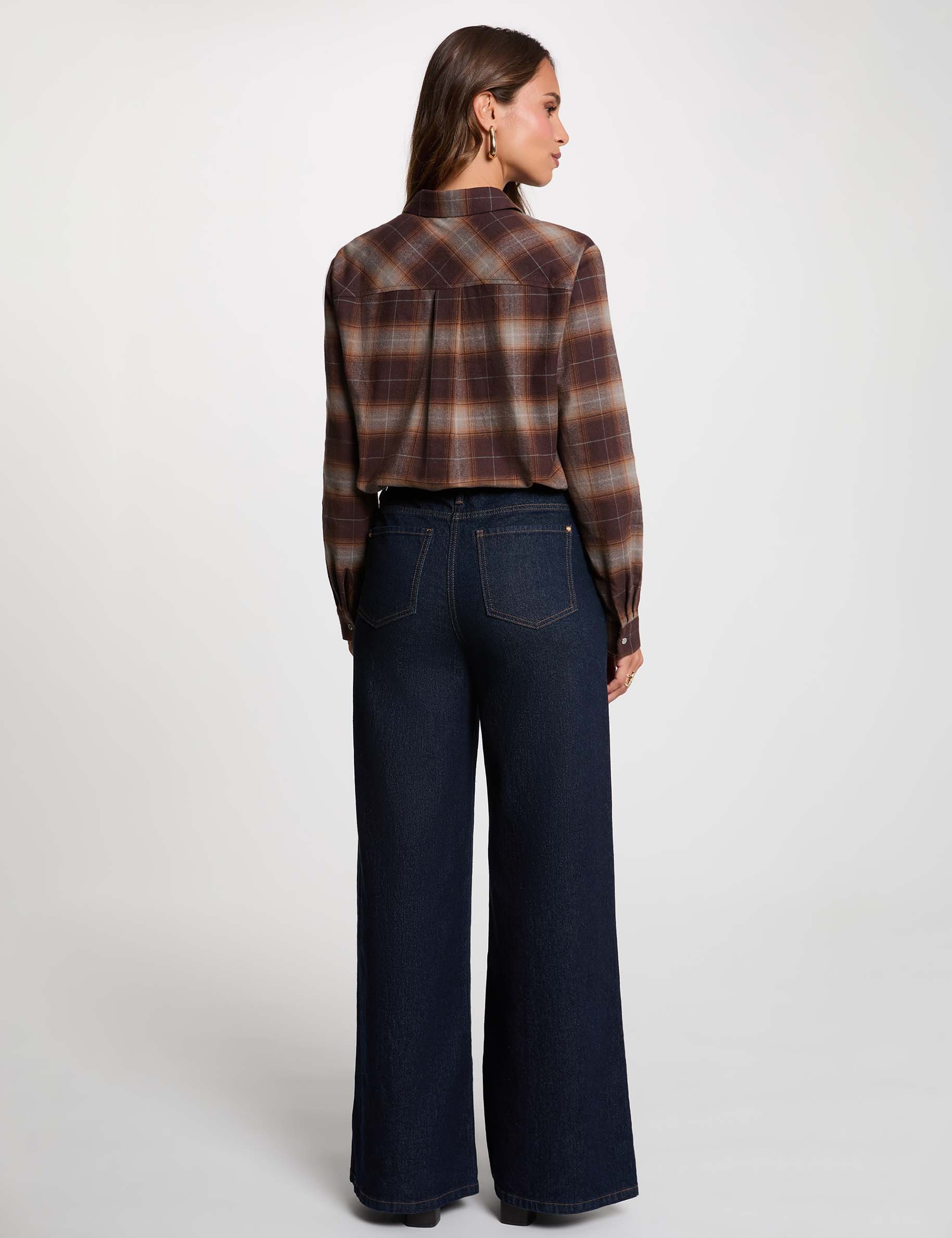 Camisa recta de cuadros multicolor mujer