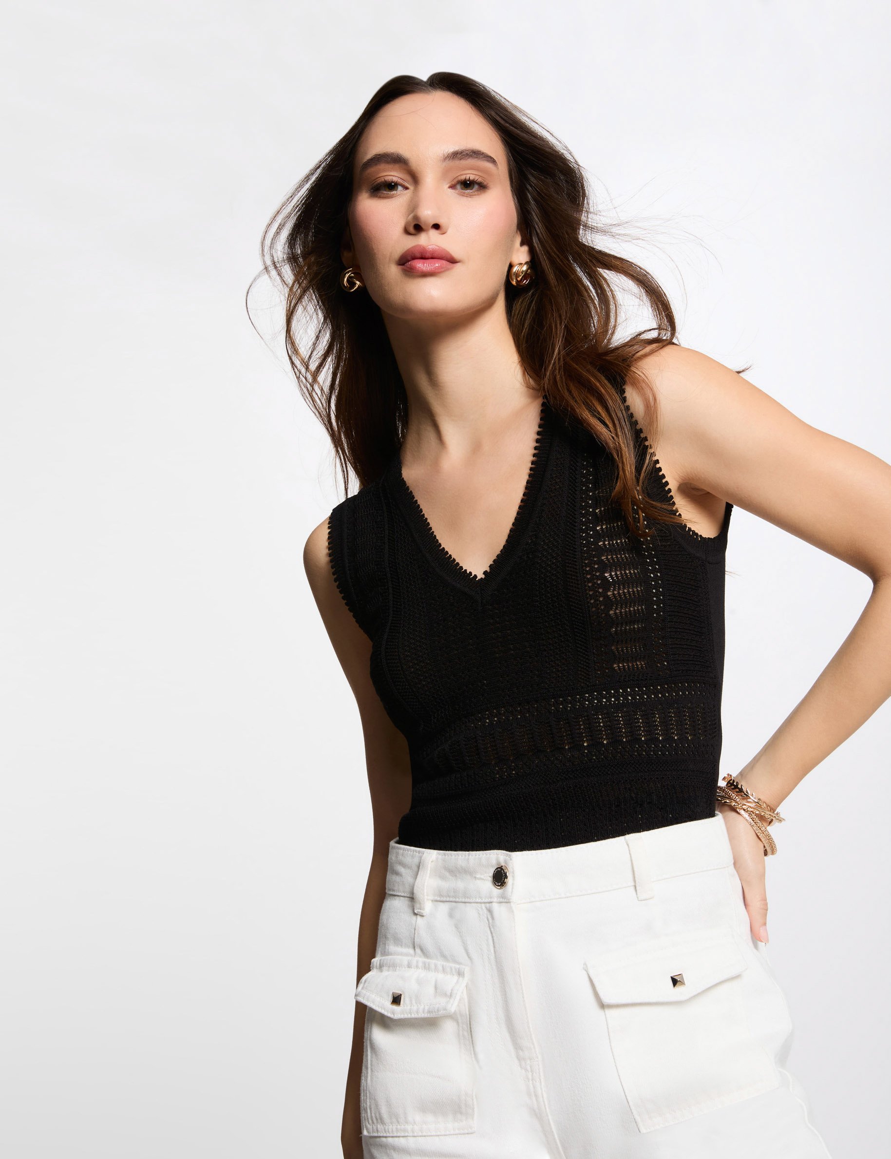 jersey calado sin mangas negro mujer Jersey calado sin mangas negro mujer