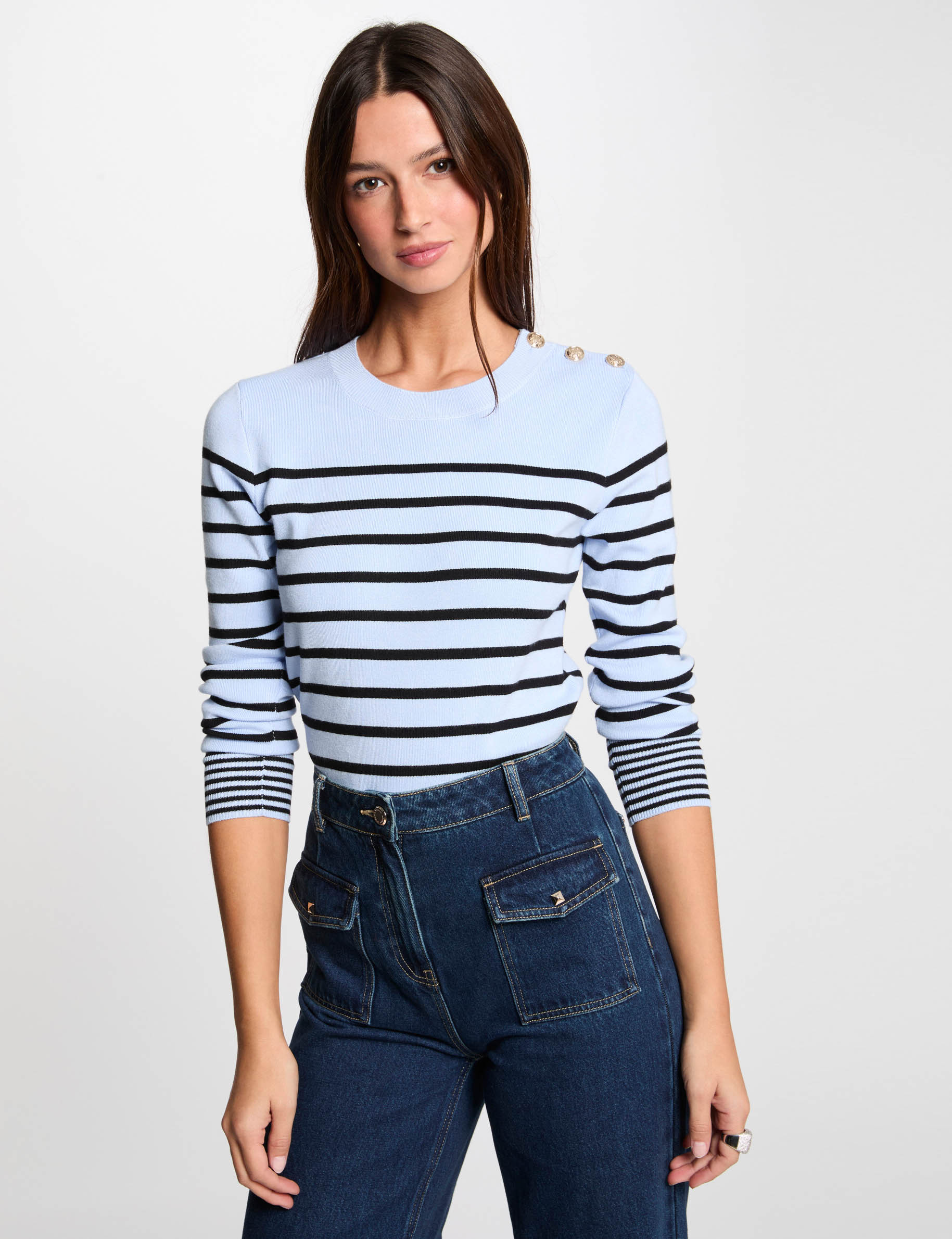 Jersey manga larga con rayas azul cielo mujer