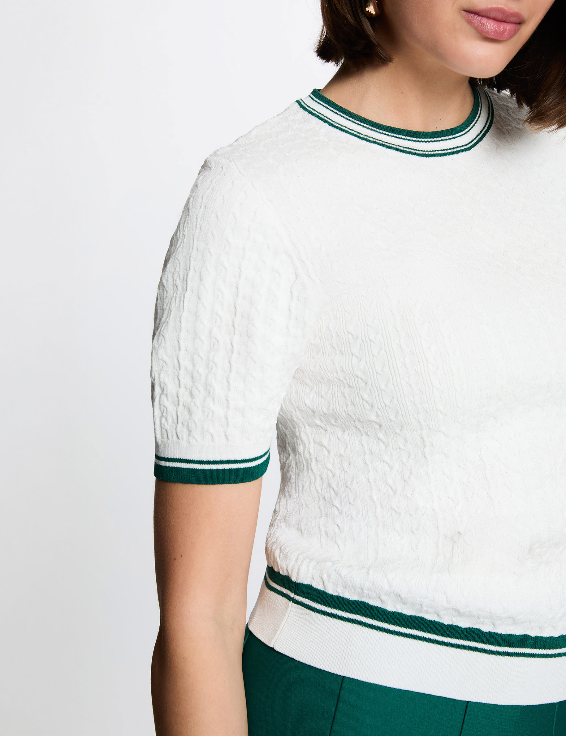 Jersey fino de manga corta verde mujer