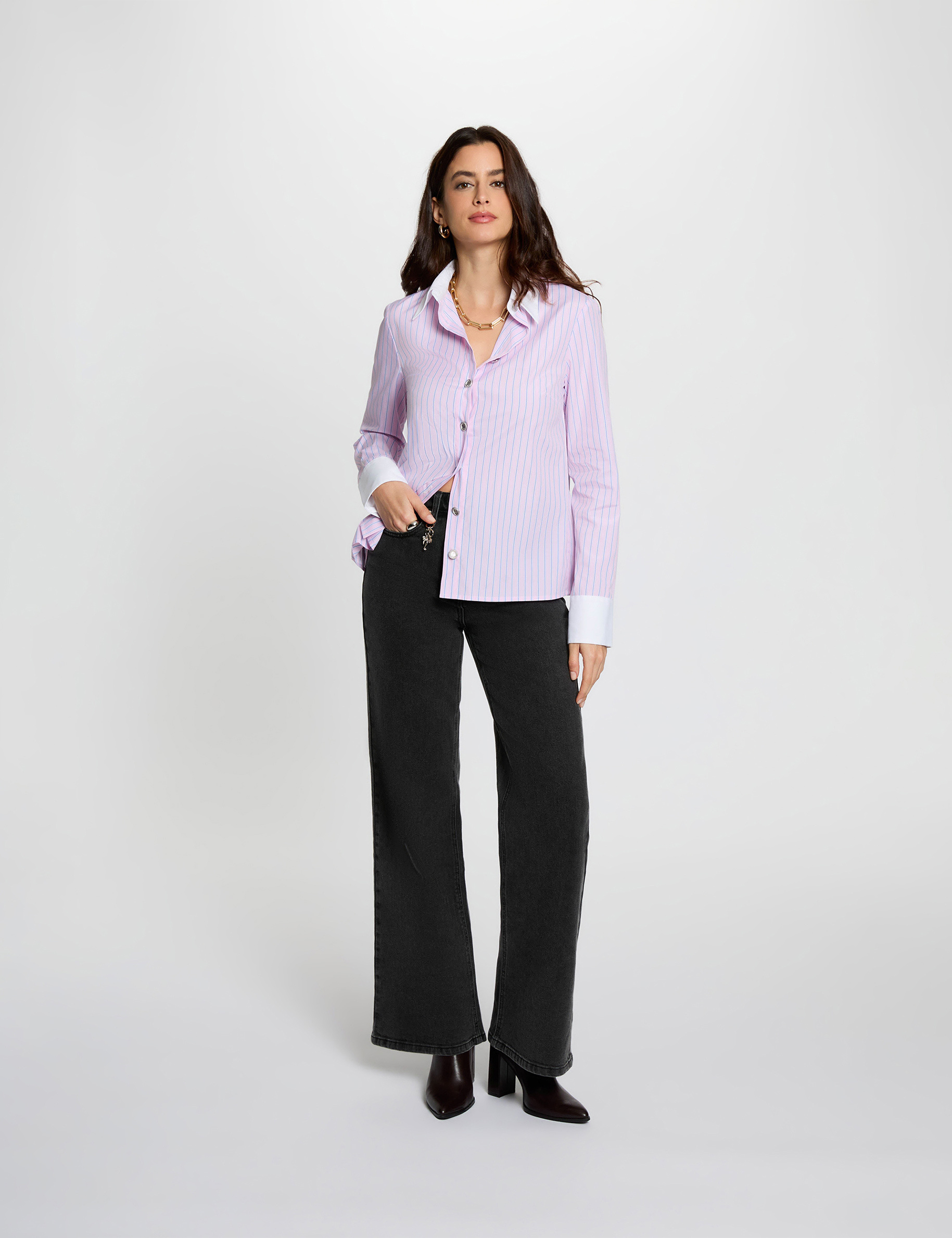 Camisa manga larga rayas rosa mujer